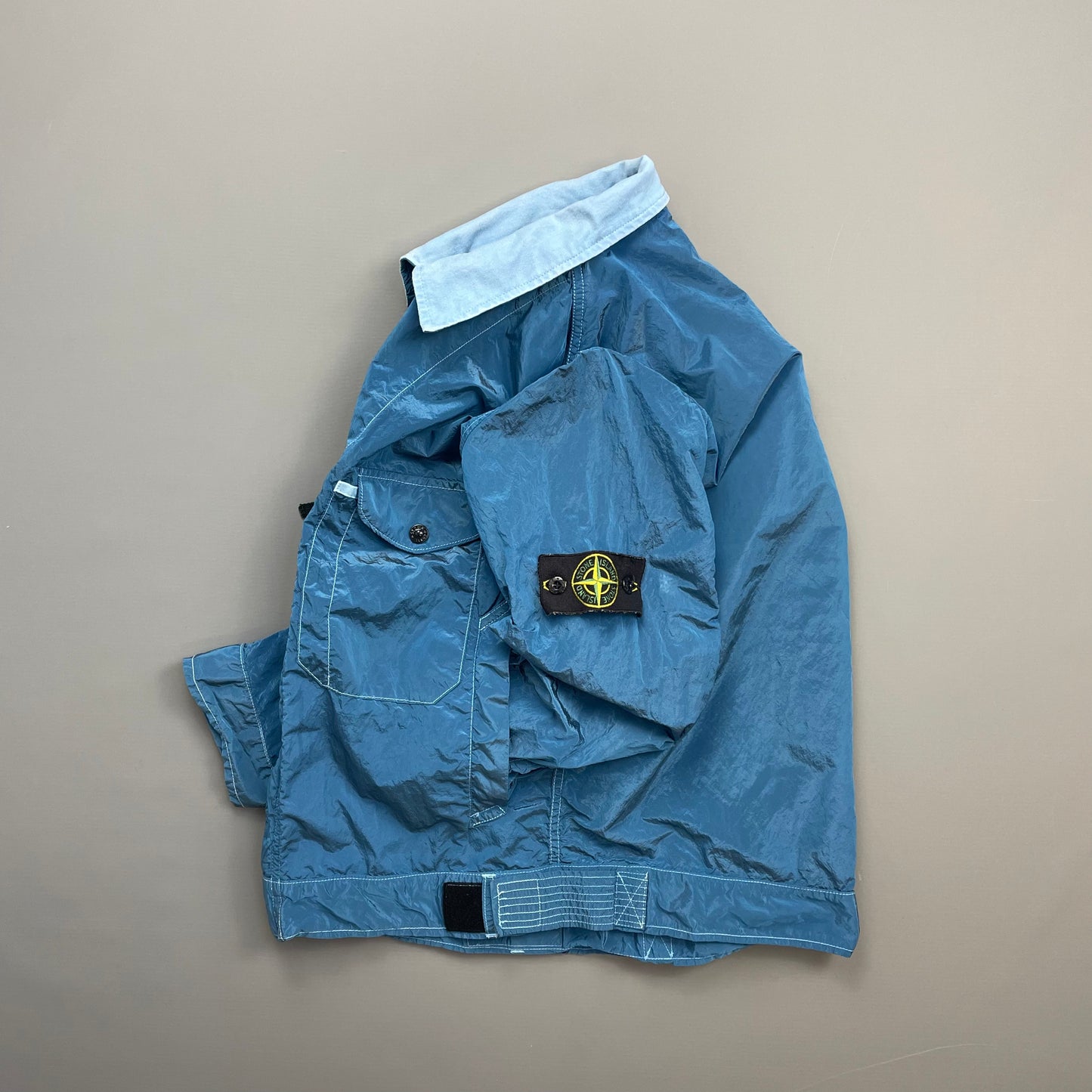 Stone Island Blue SS04 Nylon Metal Two-Tone Lightweight Trucker Jacket
