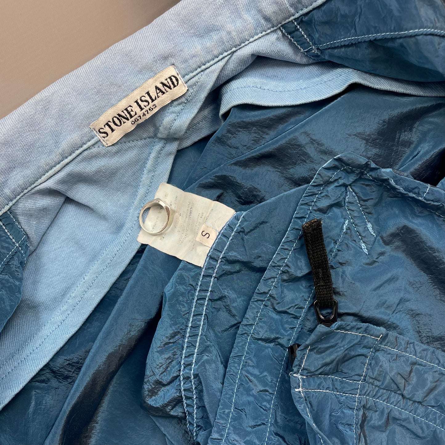 Stone Island Blue SS04 Nylon Metal Two-Tone Lightweight Trucker Jacket