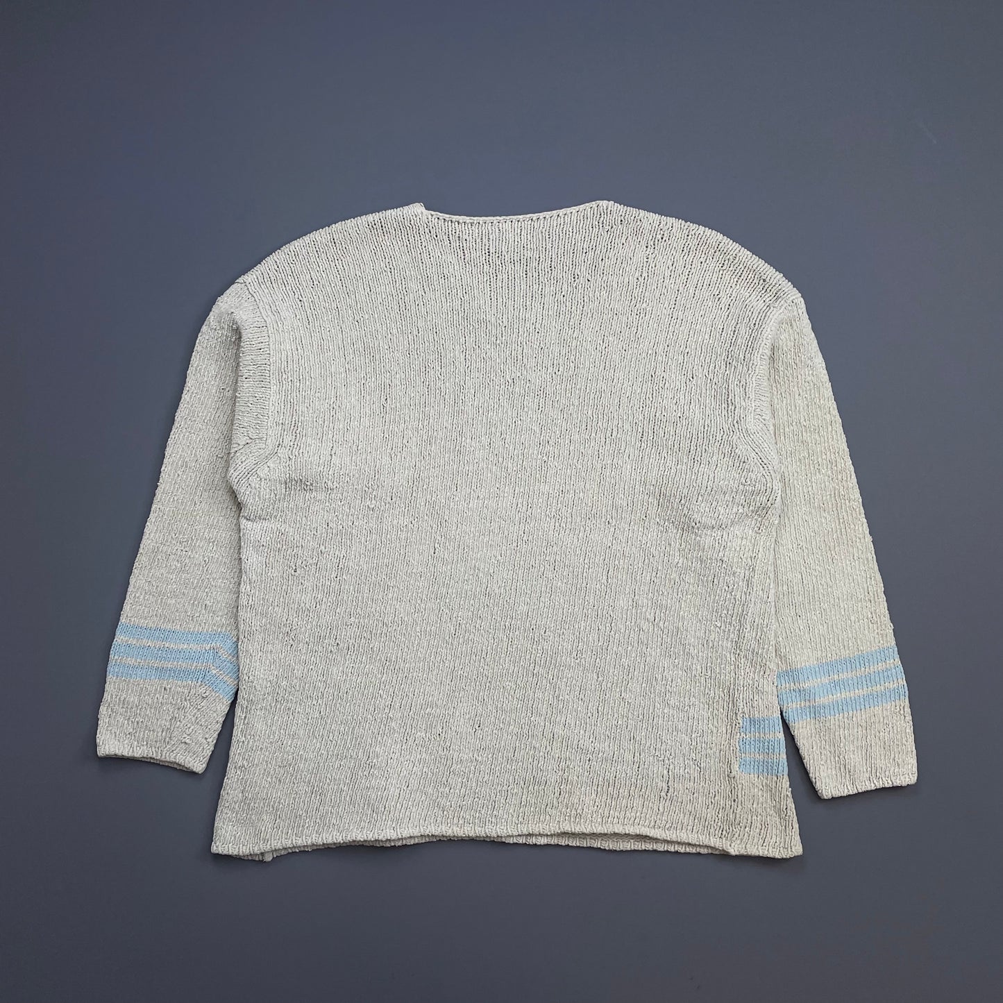 Stone Island Cream & Blue SS97 Emblem Detailed Chenille Knit Jumper