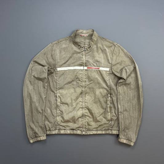 Prada Sport Dusty Brown 00s Linea Rossa Nylon Lightweight Racing Biker Jacket