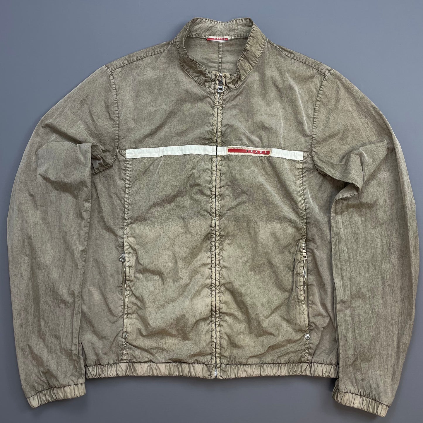 Prada Sport Dusty Brown 00s Linea Rossa Nylon Lightweight Racing Biker Jacket