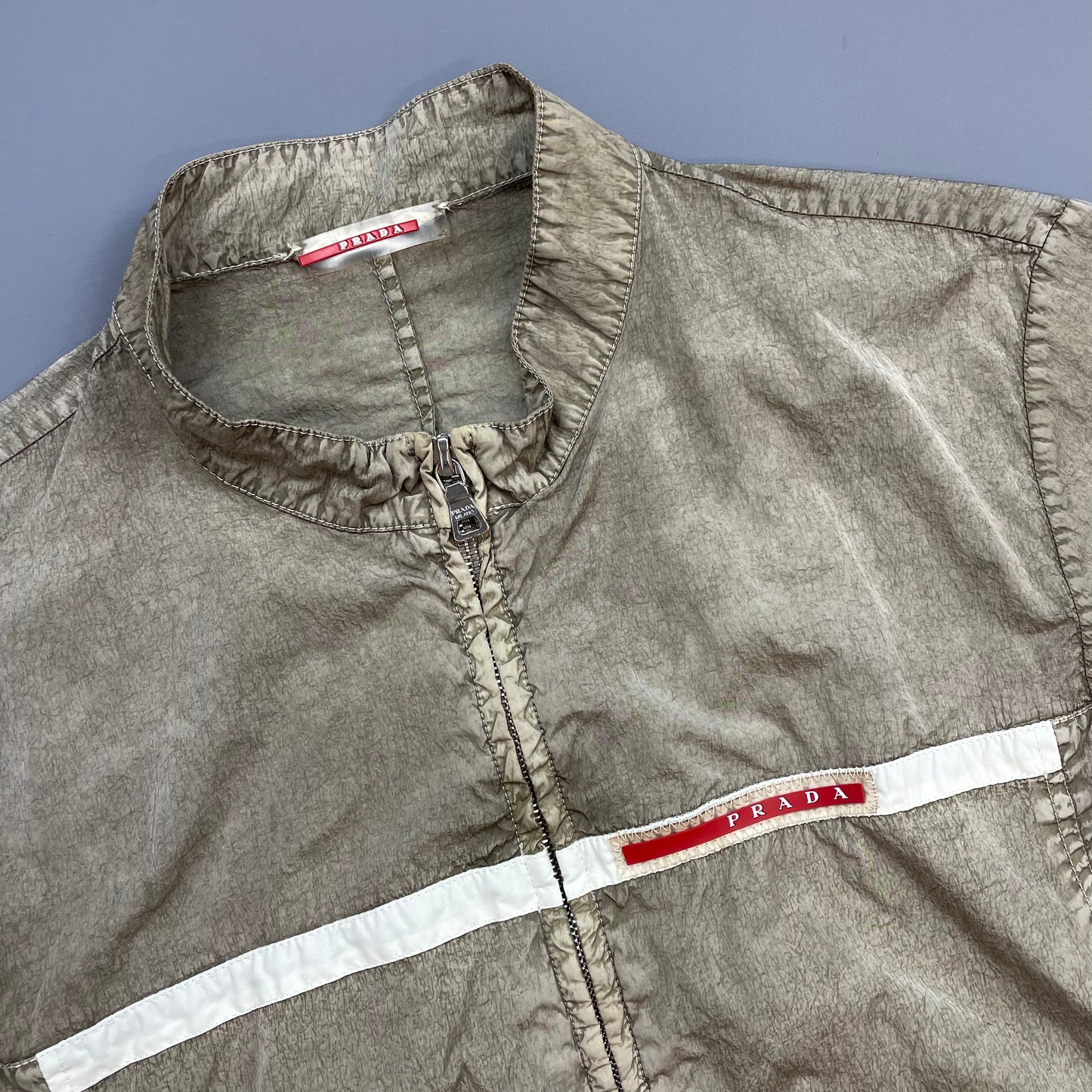 Prada Sport Dusty Brown 00s Linea Rossa Nylon Lightweight Racing Biker Jacket