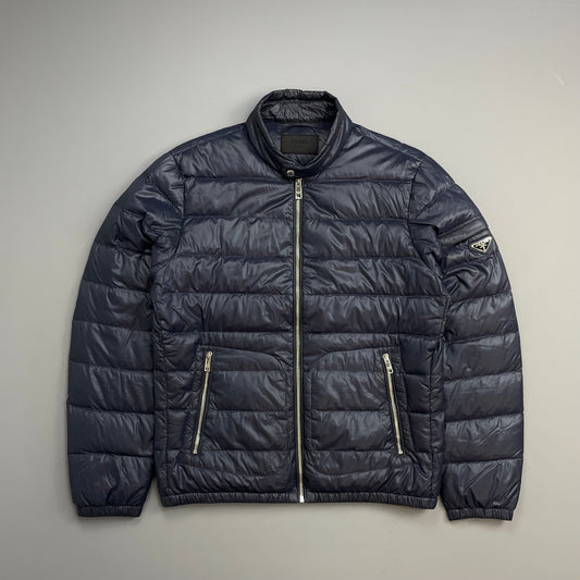 Prada Mainline Dark Blue 2018 Plaque Lightweight Biker Puffer Jacket