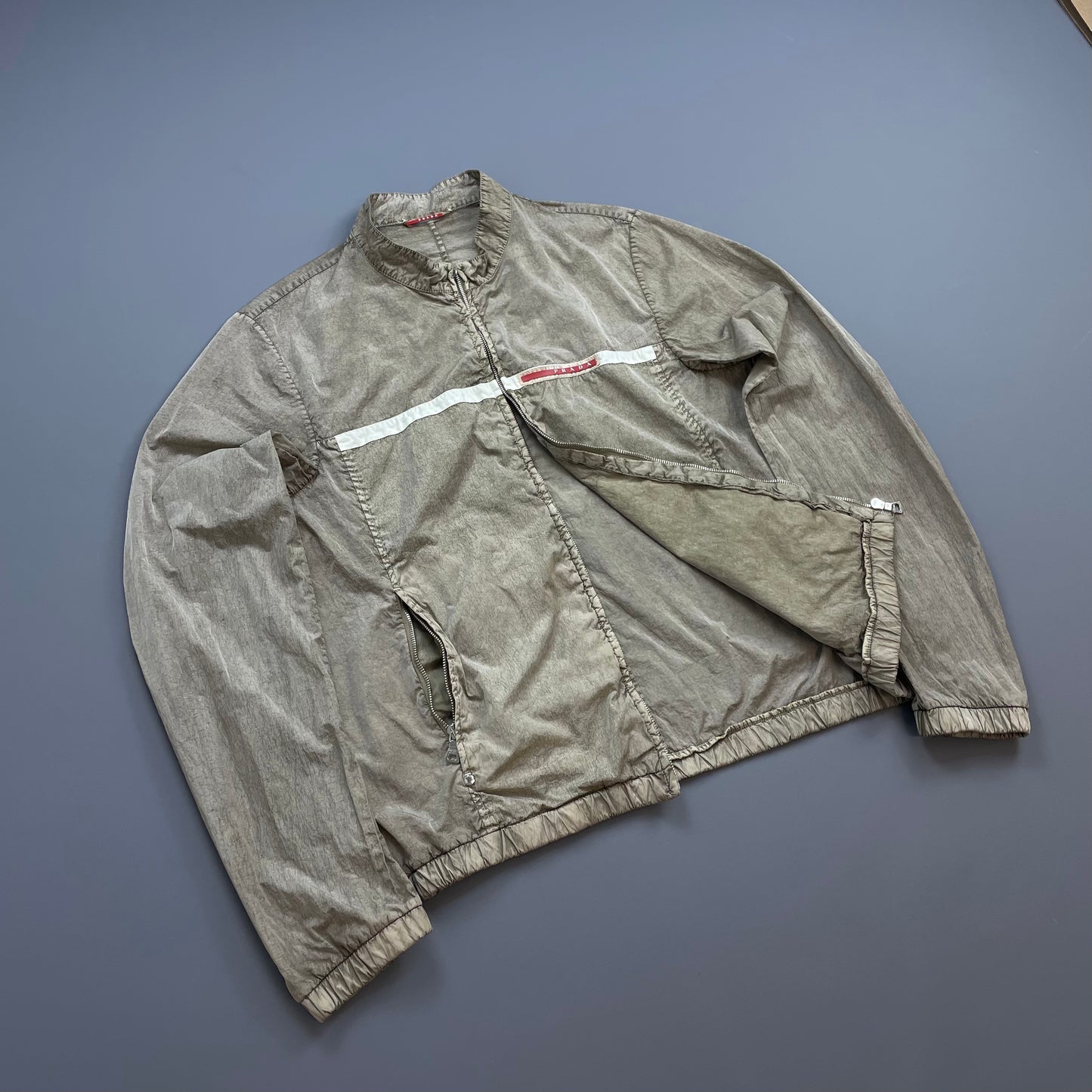 Prada Sport Dusty Brown 00s Linea Rossa Nylon Lightweight Racing Biker Jacket