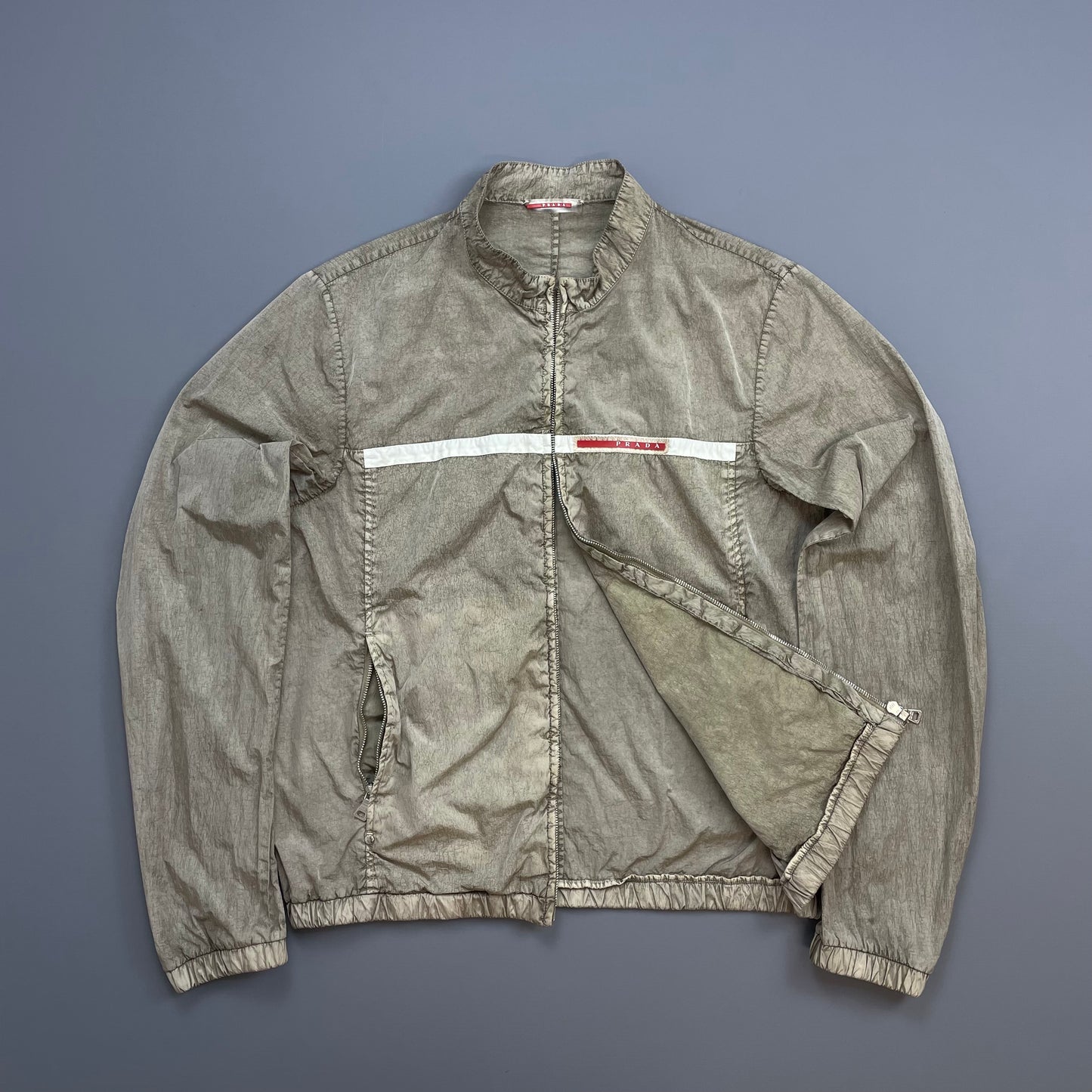 Prada Sport Dusty Brown 00s Linea Rossa Nylon Lightweight Racing Biker Jacket