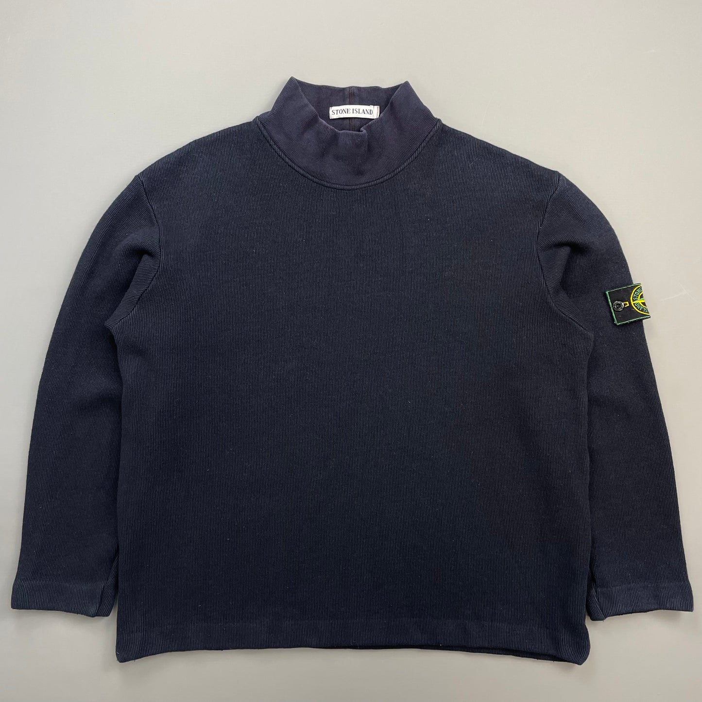 Stone Island Navy AW99 Wool Blend Fine-Rib Mockneck Green Edge Badge Jumper