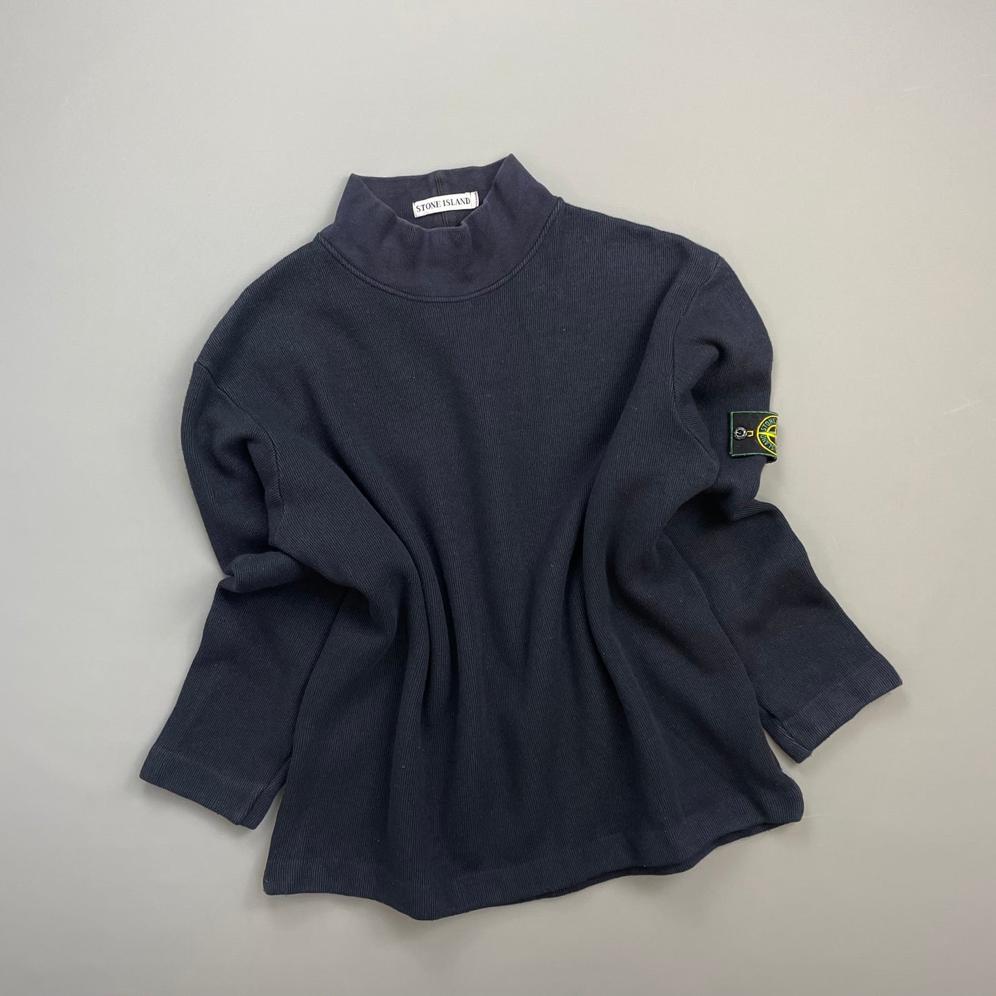 Stone Island Navy AW99 Wool Blend Fine-Rib Mockneck Green Edge Badge Jumper