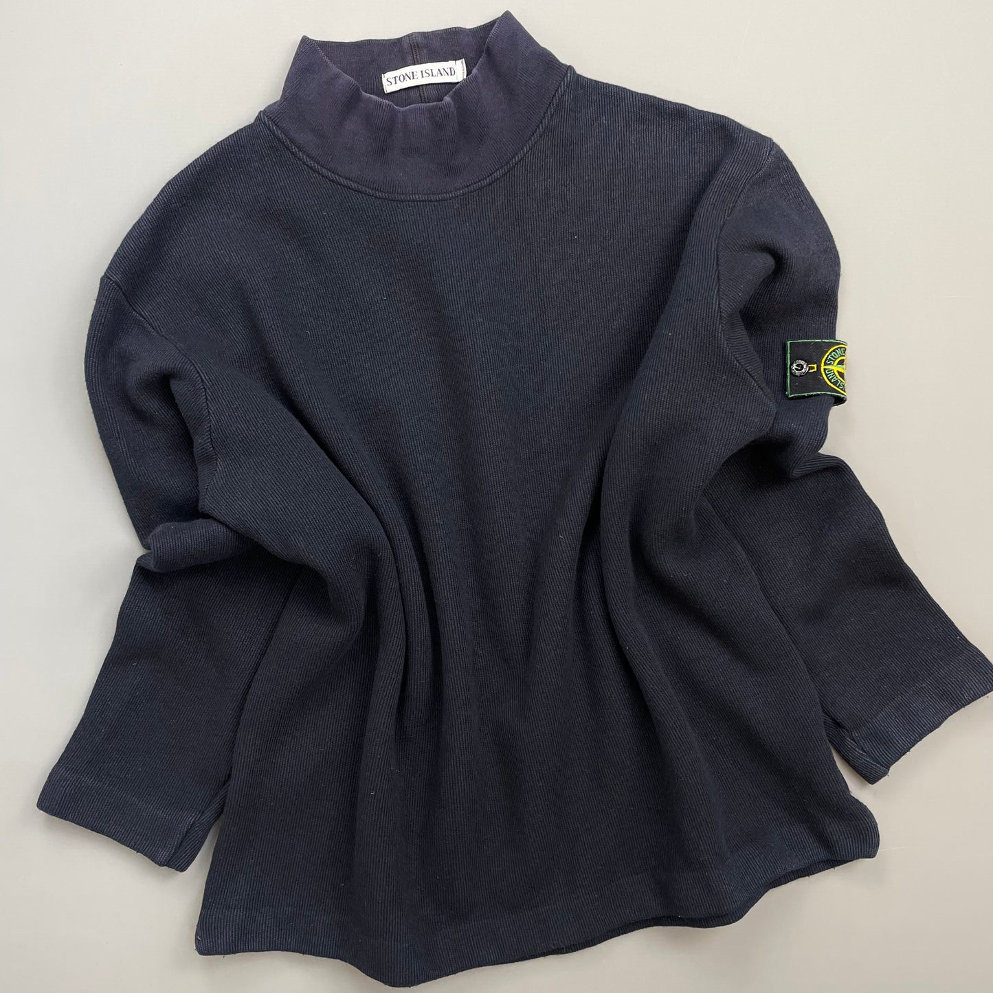 Stone Island Navy AW99 Wool Blend Fine-Rib Mockneck Green Edge Badge Jumper