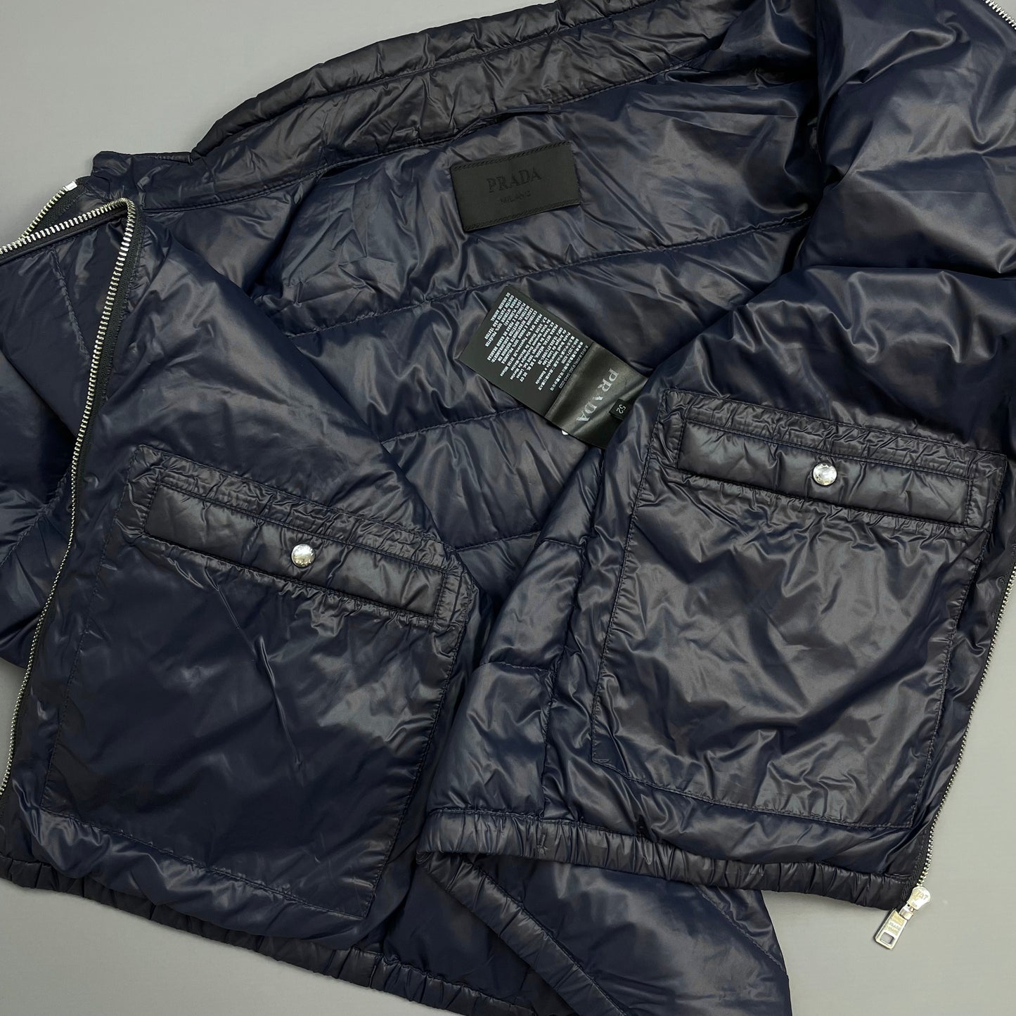 Prada Mainline Dark Blue 2018 Plaque Lightweight Biker Puffer Jacket