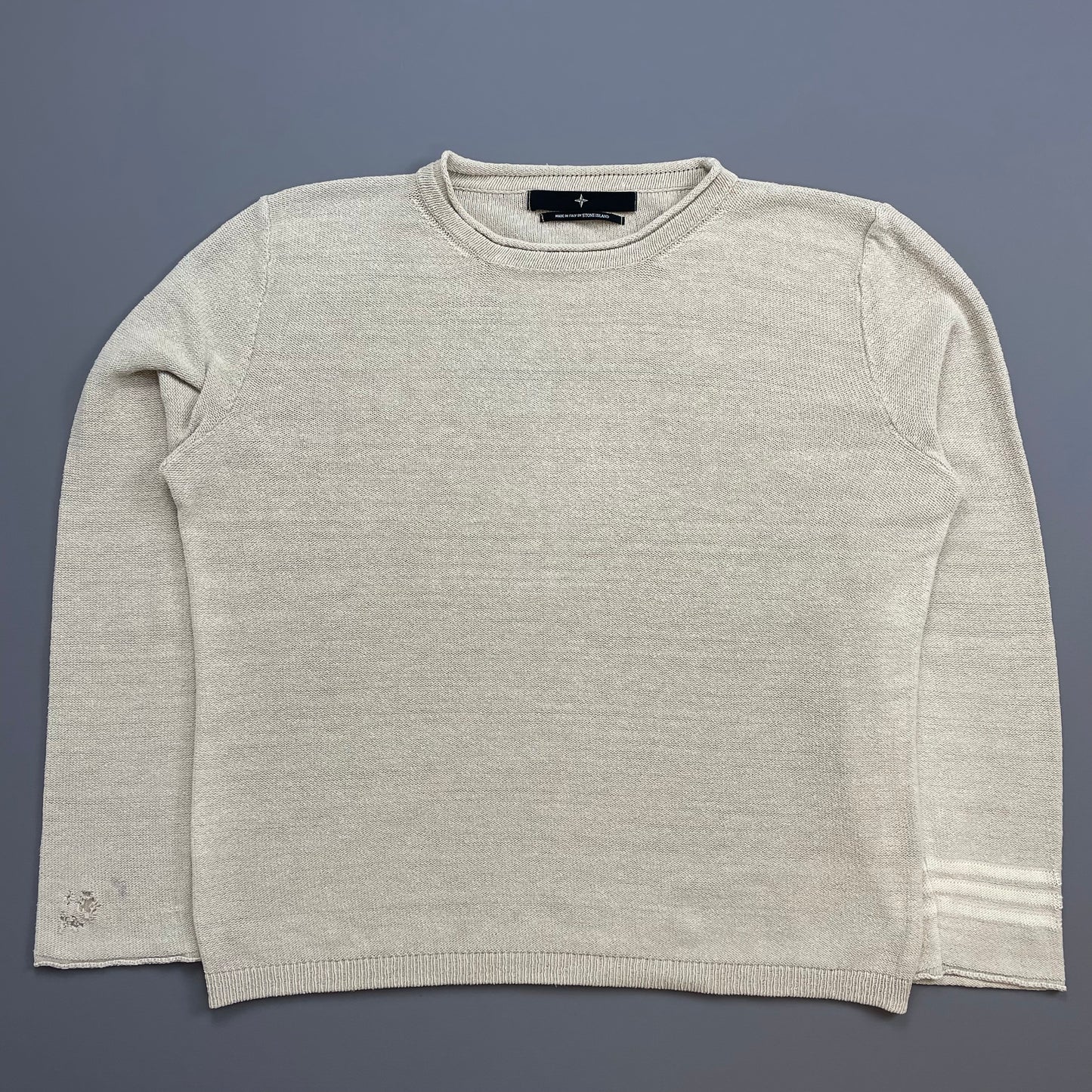 Stone Island Denims Beige 00s Emblem Cuff Knit Jumper