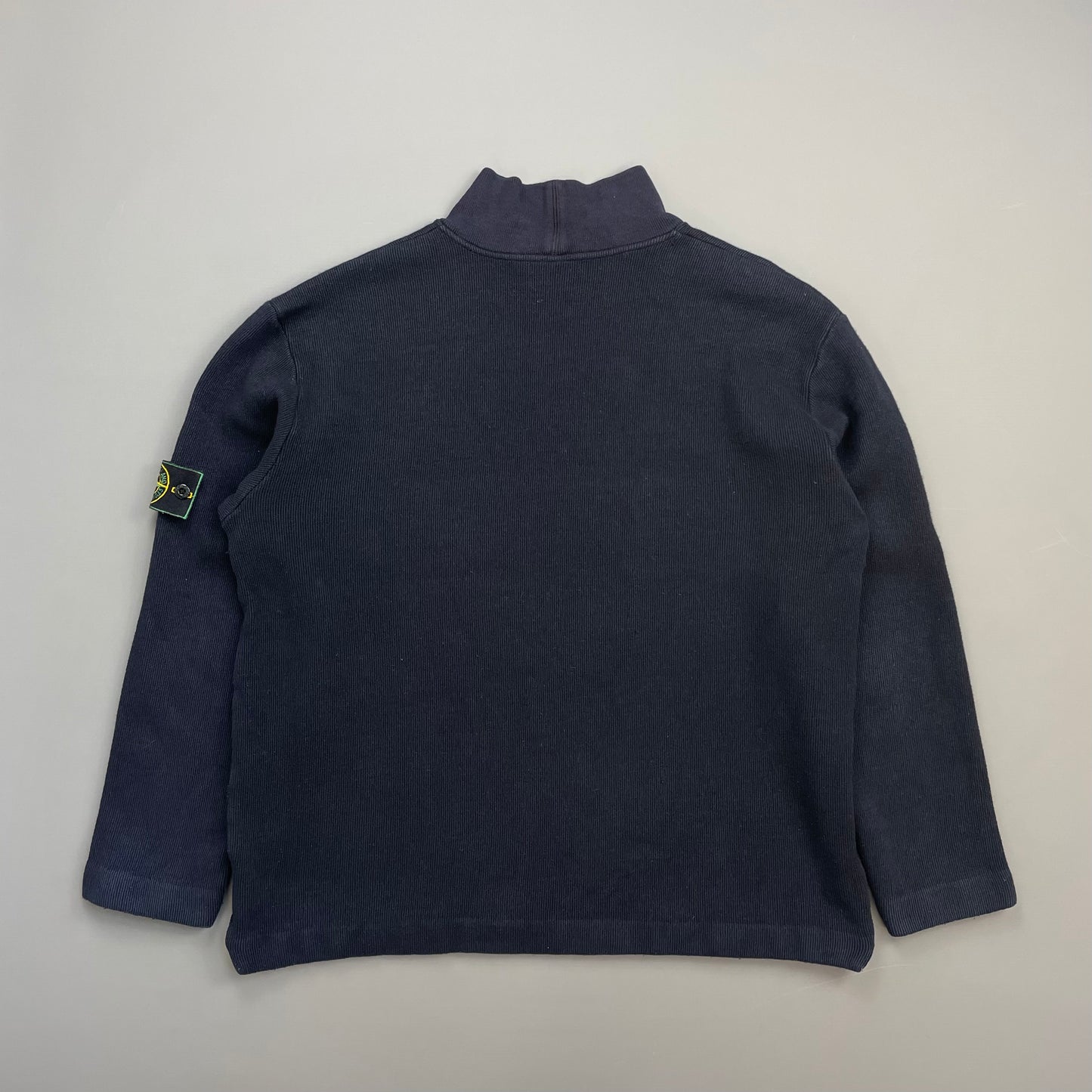 Stone Island Navy AW99 Wool Blend Fine-Rib Mockneck Green Edge Badge Jumper