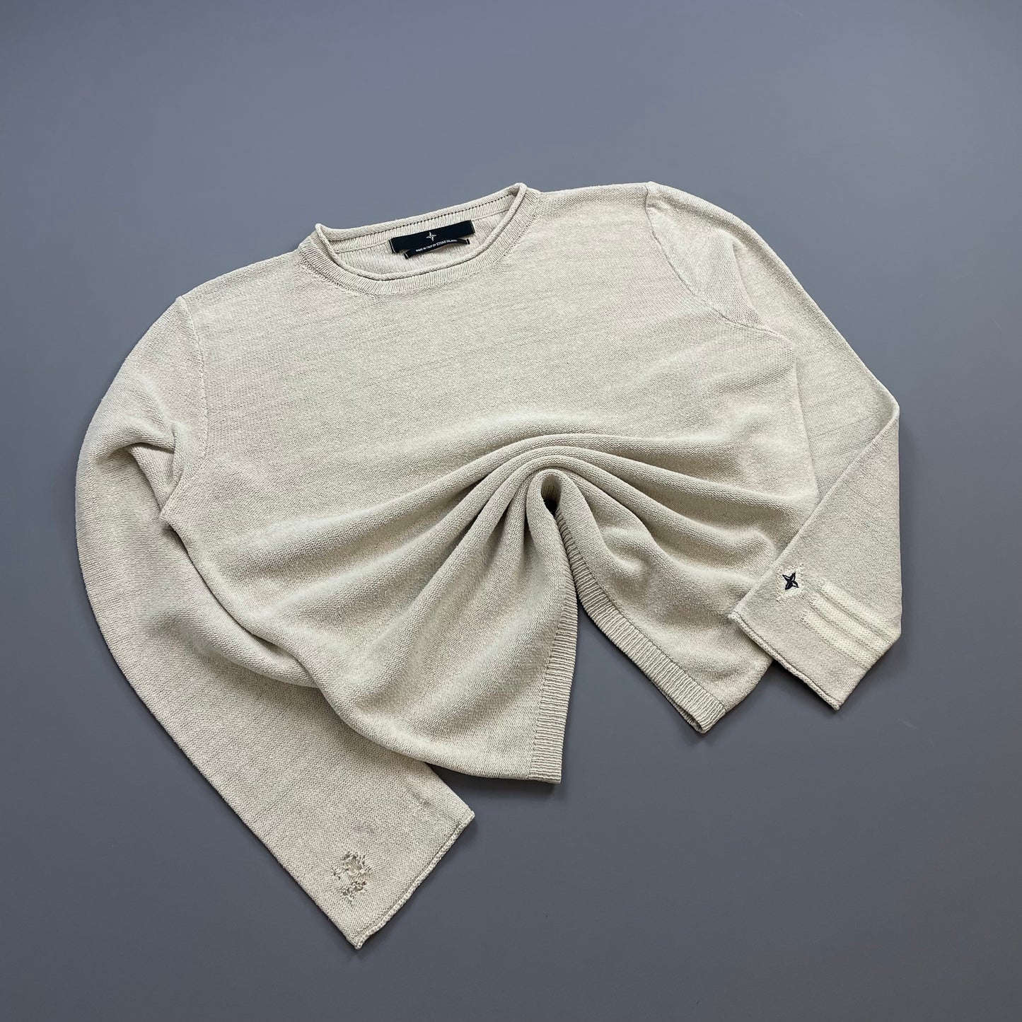 Stone Island Denims Beige 00s Emblem Cuff Knit Jumper