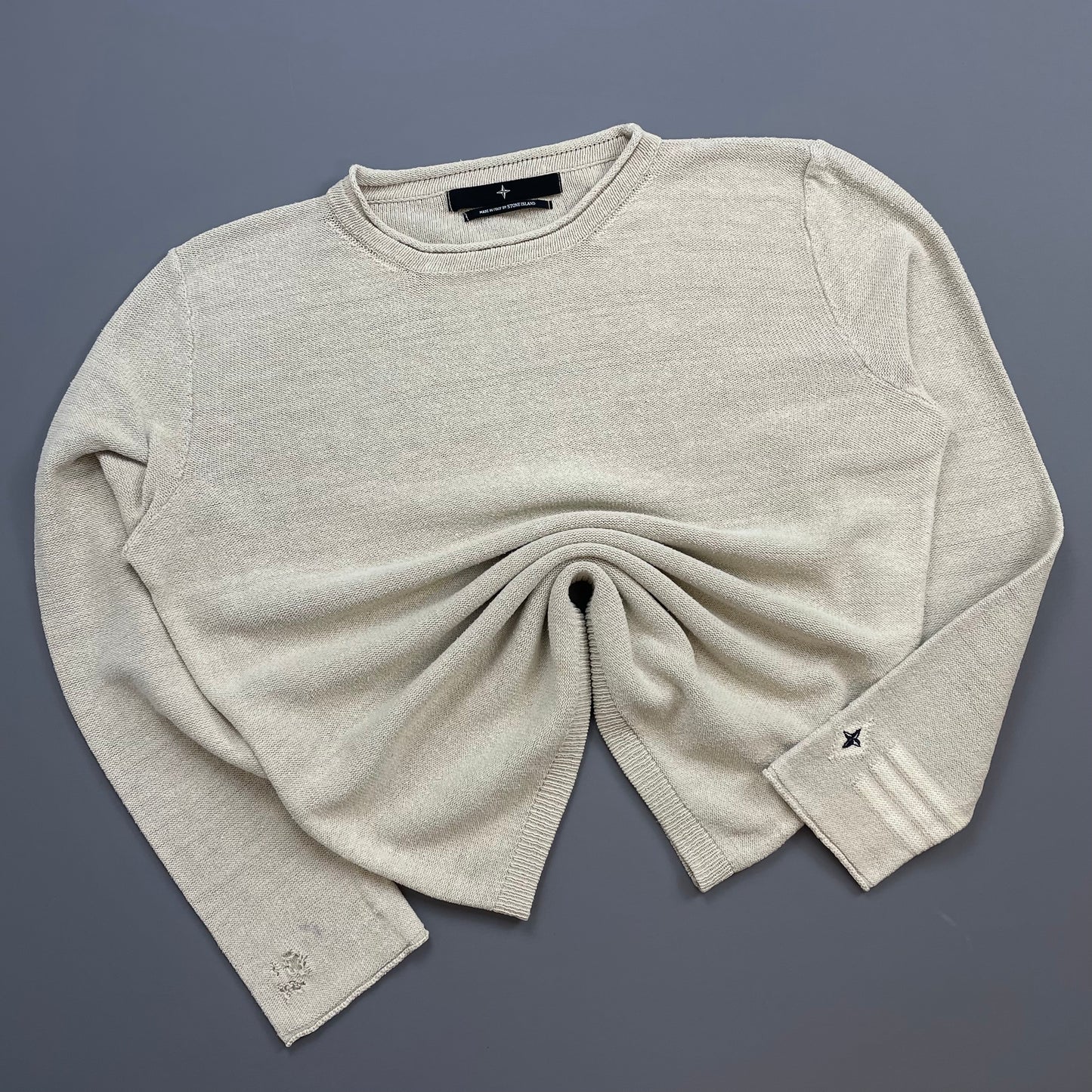Stone Island Denims Beige 00s Emblem Cuff Knit Jumper