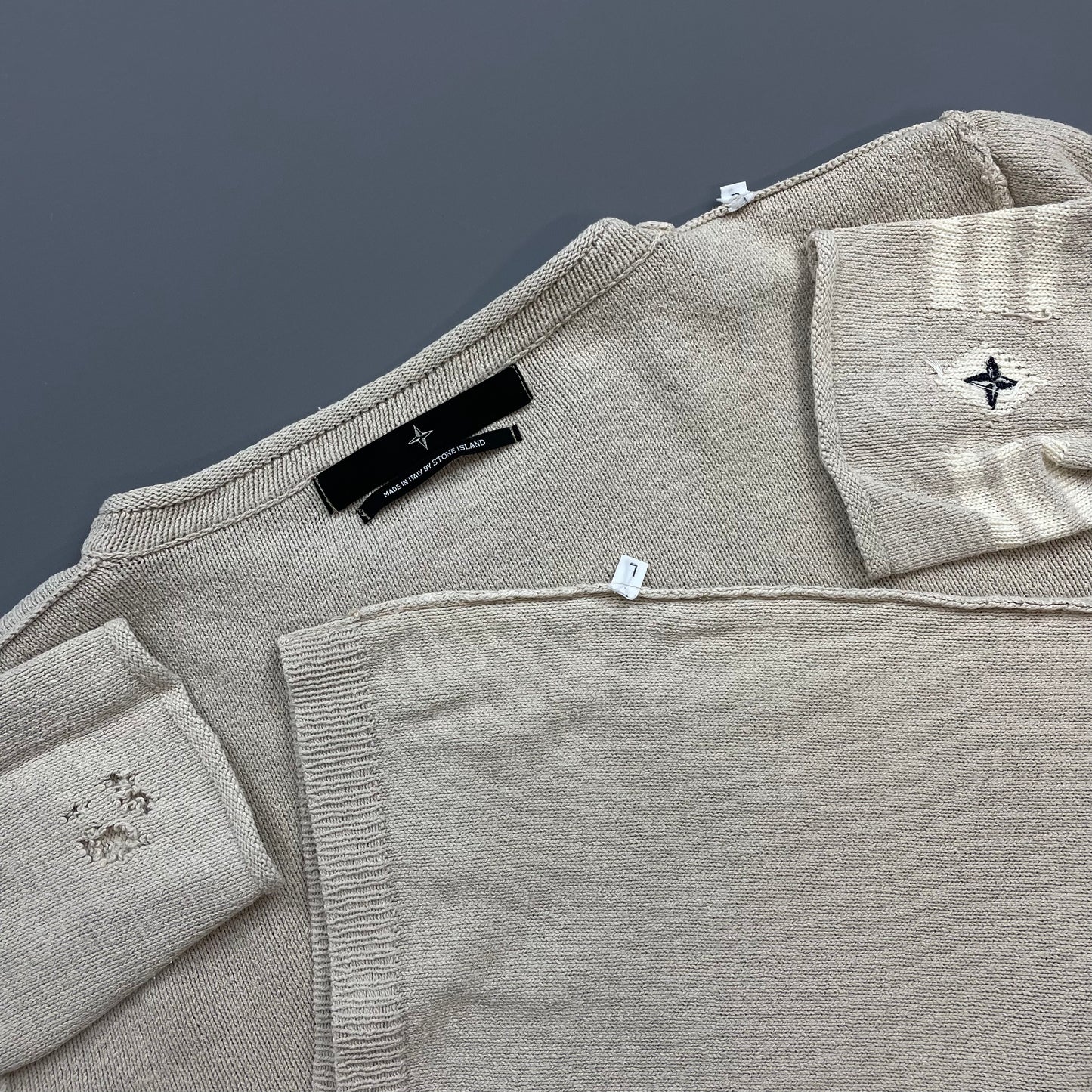 Stone Island Denims Beige 00s Emblem Cuff Knit Jumper