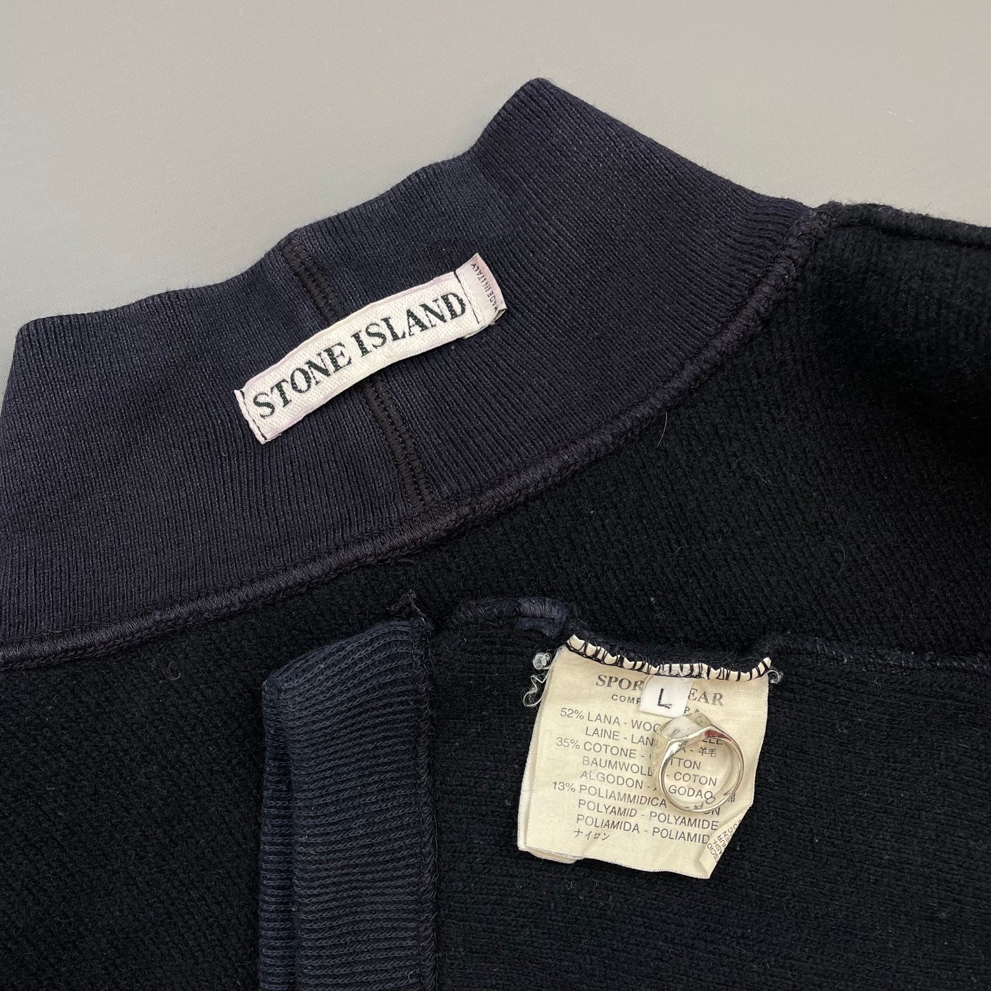 Stone Island Navy AW99 Wool Blend Fine-Rib Mockneck Green Edge Badge Jumper