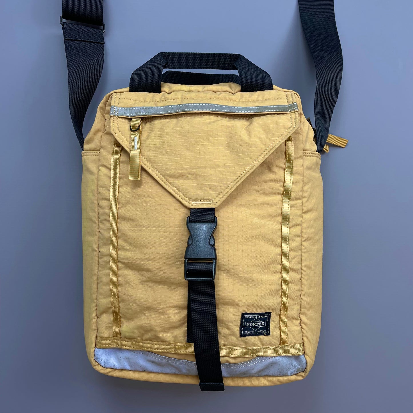 Porter Yoshida & Co. Yellow Nylon Canvas 3M Reflective Crossbody Satchel Day Bag