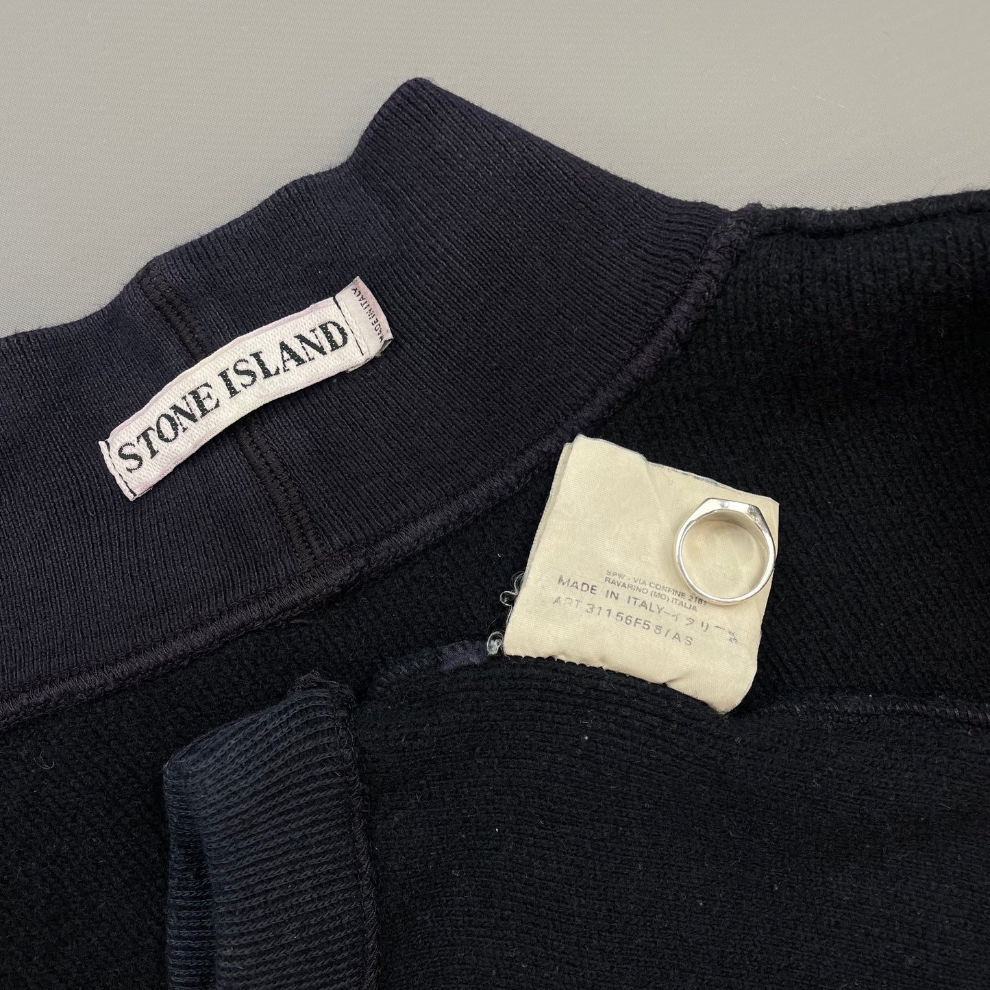 Stone Island Navy AW99 Wool Blend Fine-Rib Mockneck Green Edge Badge Jumper