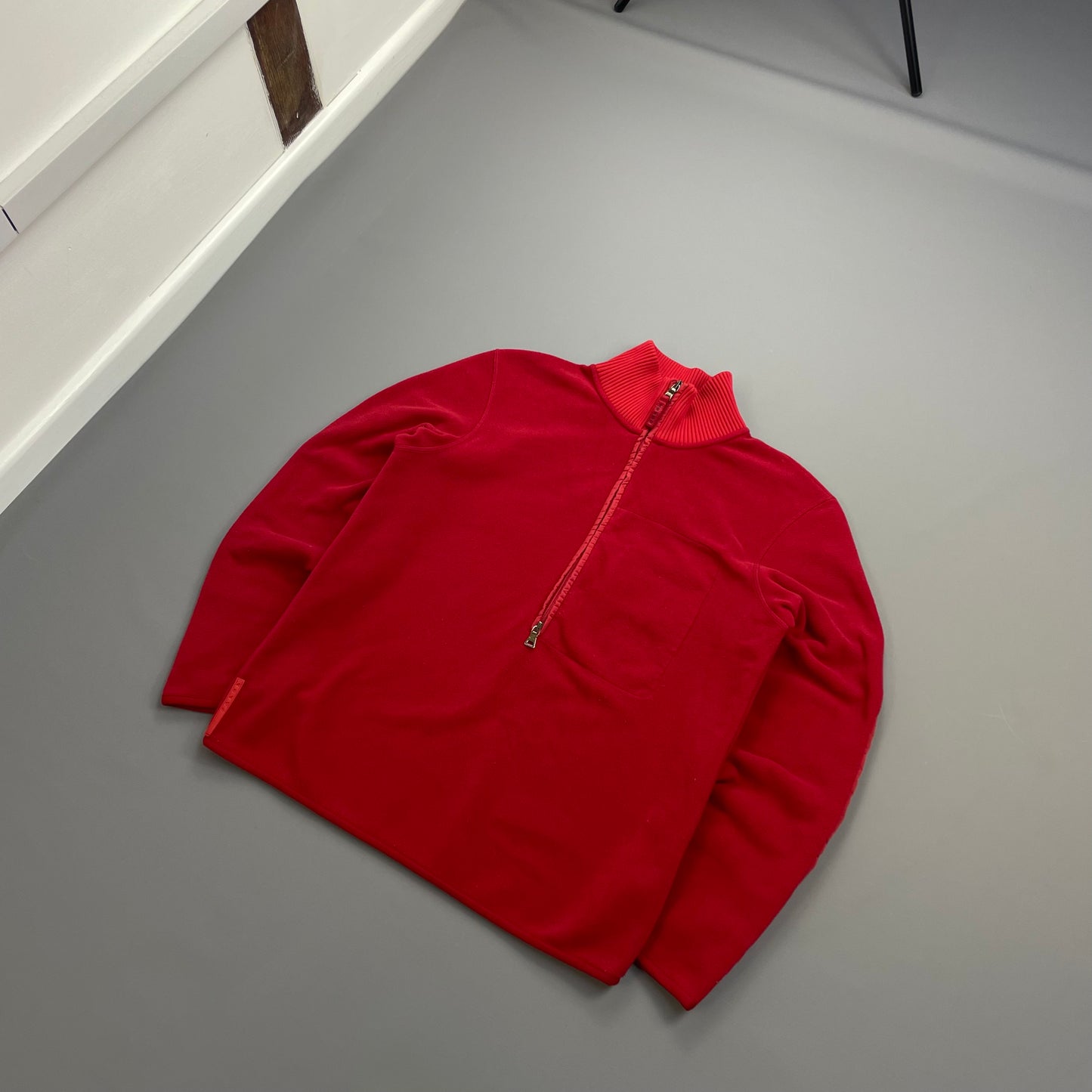 Prada Sport Red 2009 Nylon Elbow Dual-Zip Lightweight Fleece Jumper