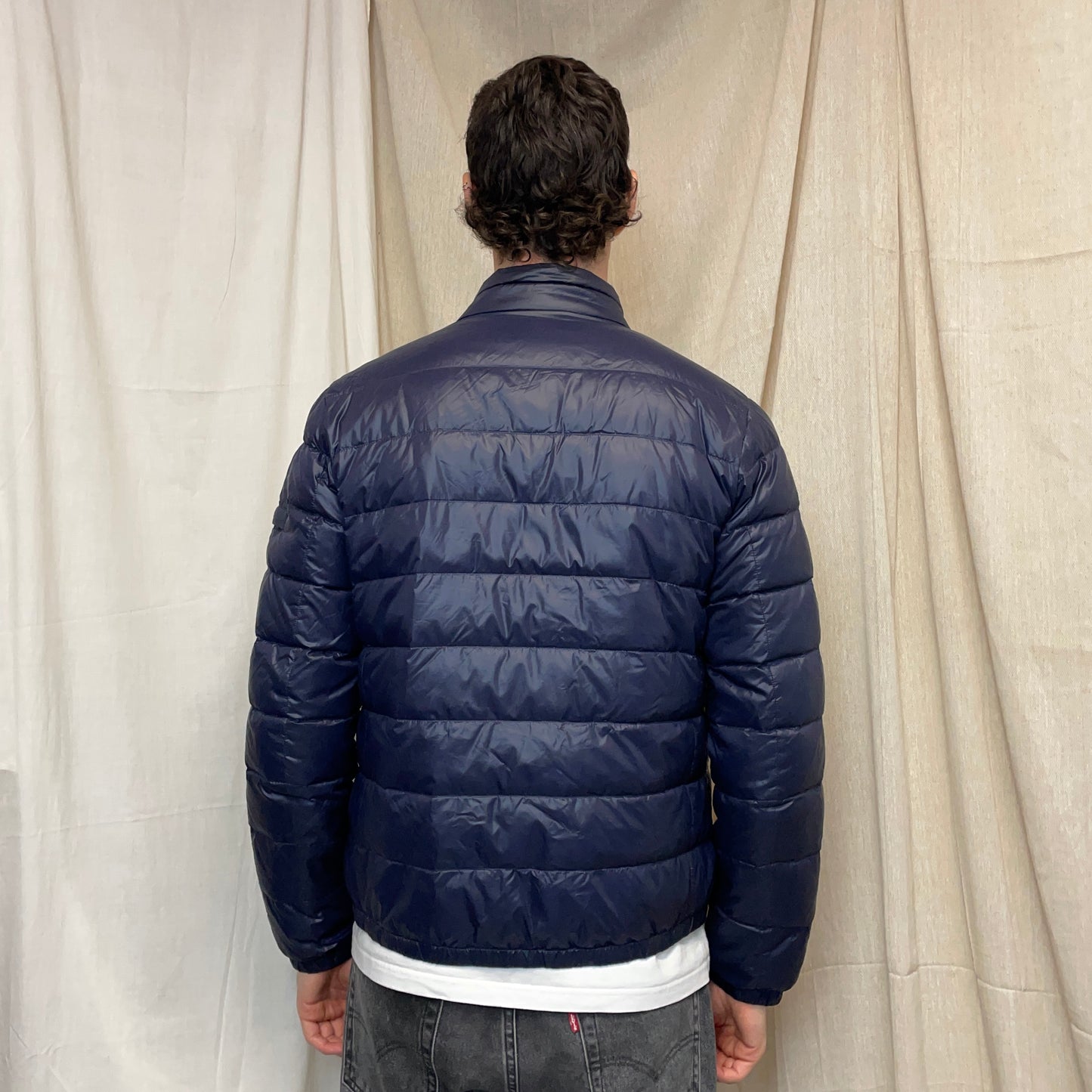 Prada Mainline Dark Blue 2018 Plaque Lightweight Biker Puffer Jacket