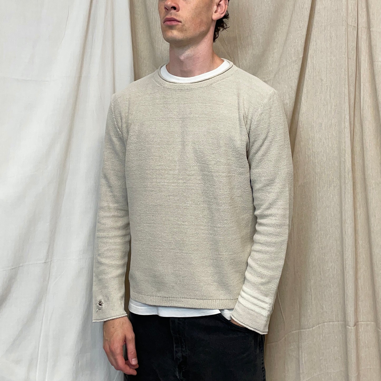 Stone Island Denims Beige 00s Emblem Cuff Knit Jumper