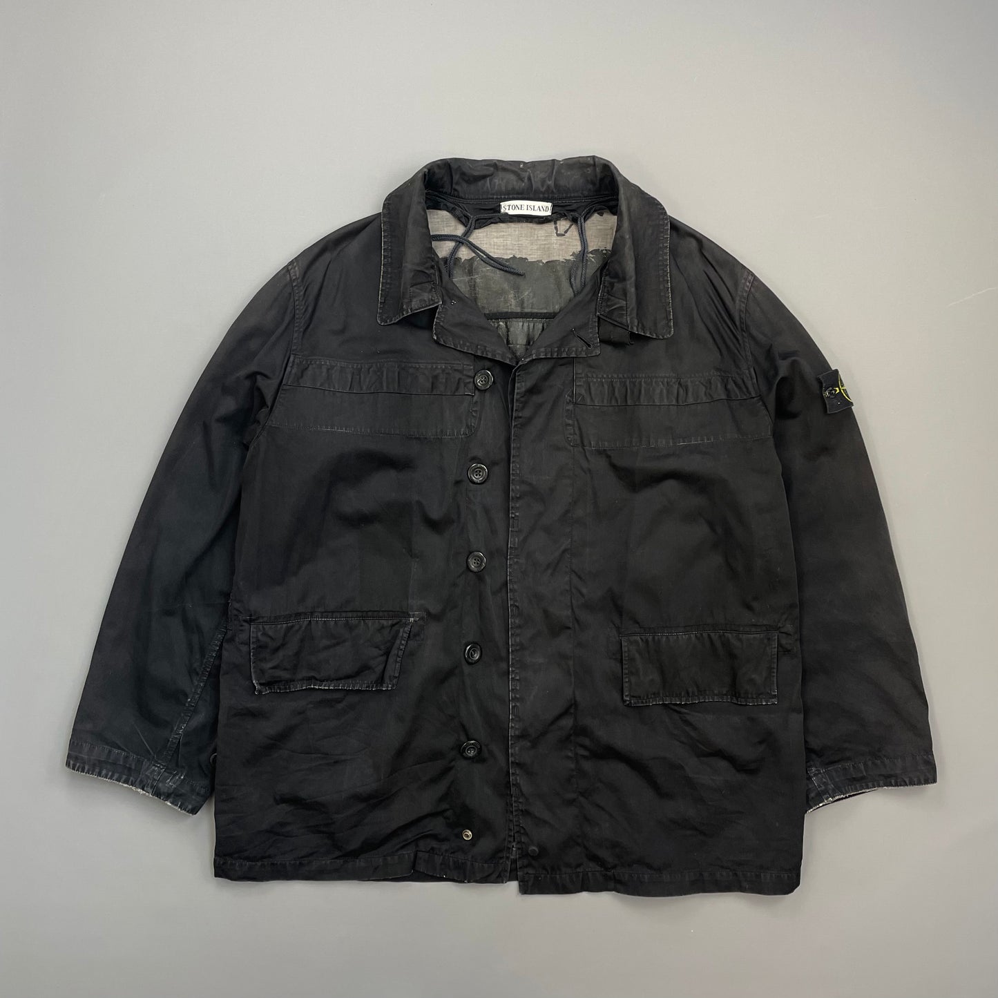 Stone Island Black AW99 Raso Gommato Dual-Layer Dutch Rope Nylon Padded Liner Overcoat