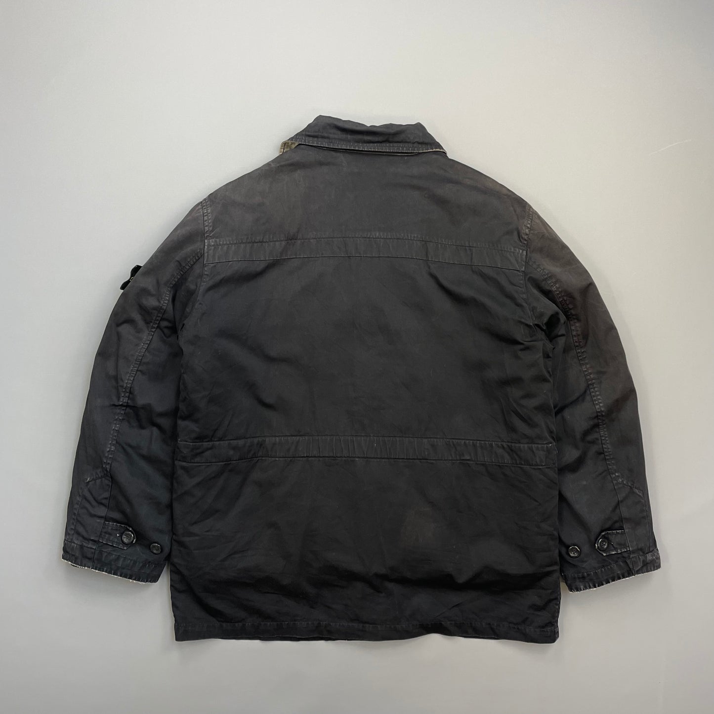 Stone Island Black AW99 Raso Gommato Dual-Layer Dutch Rope Nylon Padded Liner Overcoat