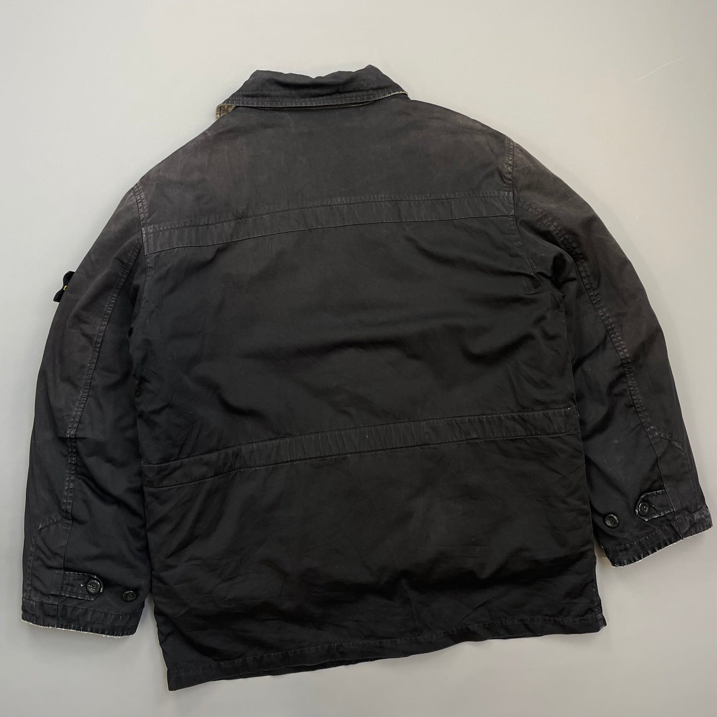 Stone Island Black AW99 Raso Gommato Dual-Layer Dutch Rope Nylon Padded Liner Overcoat