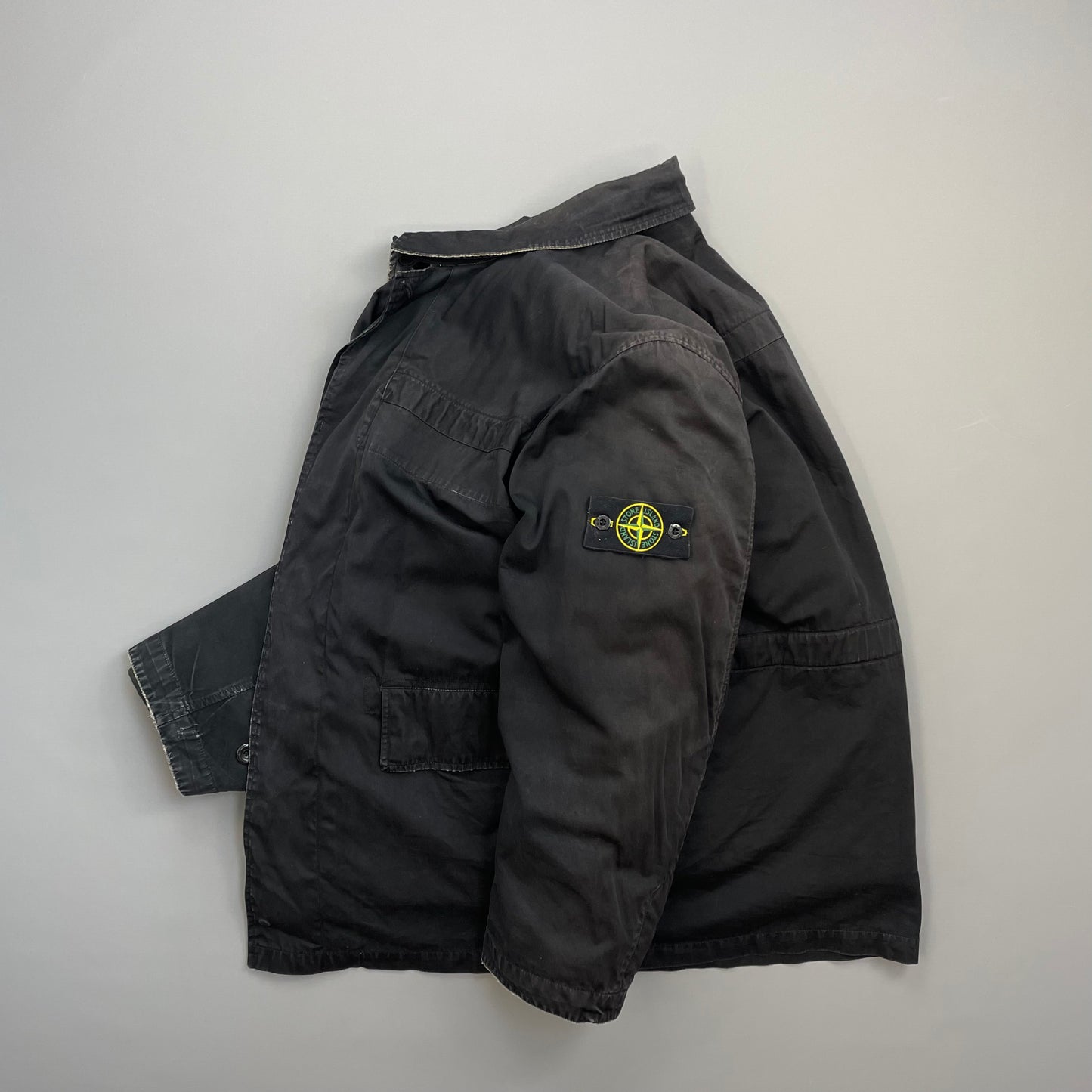 Stone Island Black AW99 Raso Gommato Dual-Layer Dutch Rope Nylon Padded Liner Overcoat