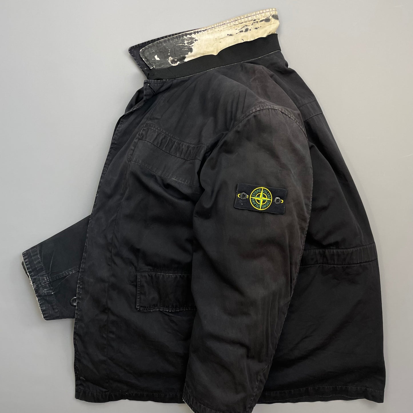 Stone Island Black AW99 Raso Gommato Dual-Layer Dutch Rope Nylon Padded Liner Overcoat