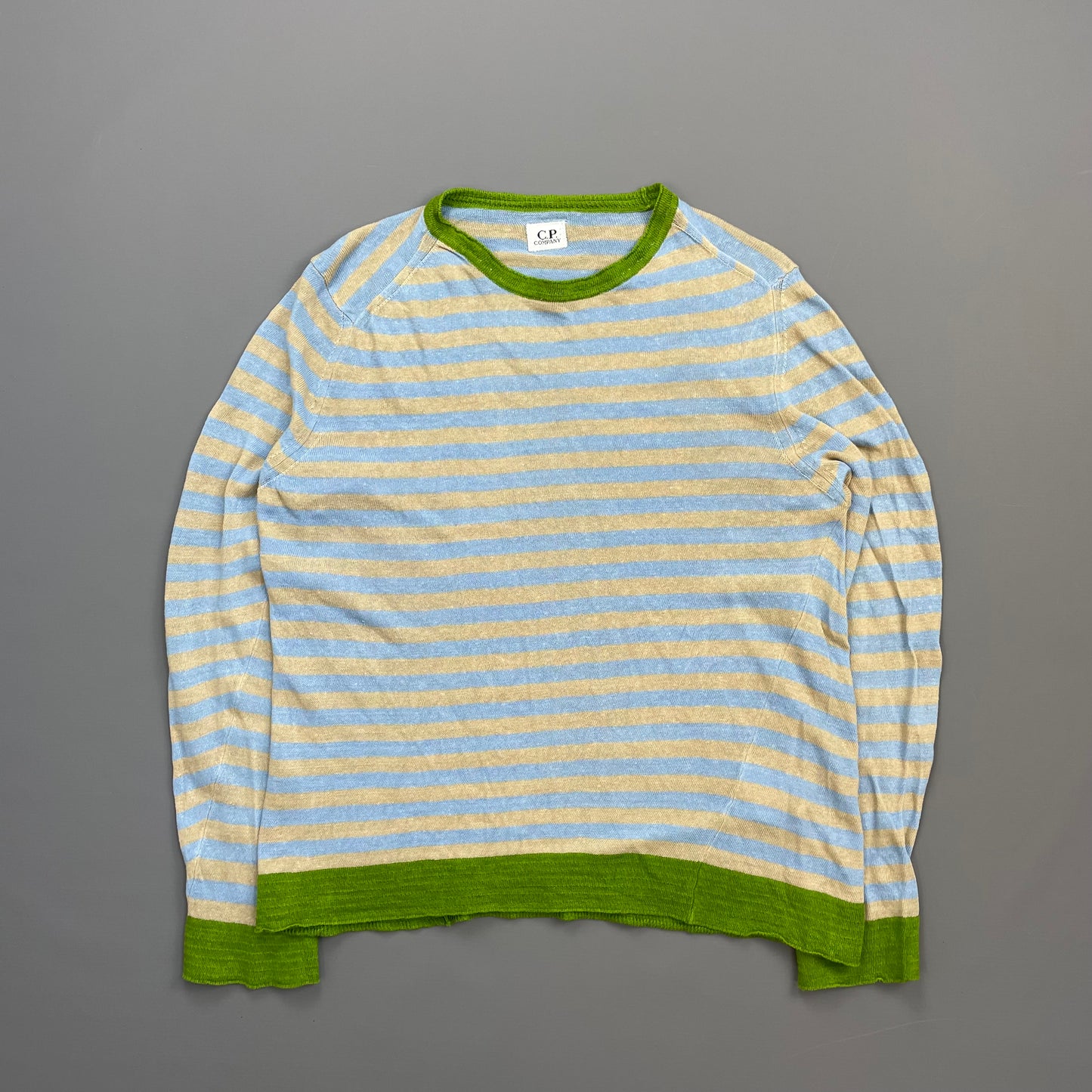 C.P. Company Blue/Beige SS06 Lino Flax Striped Lightweight Crewneck Jumper