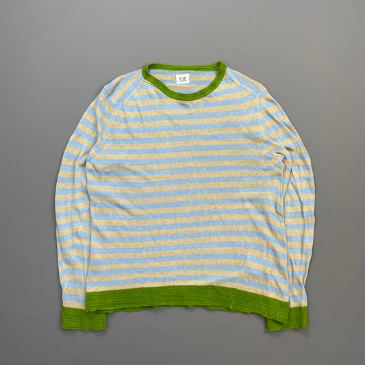C.P. Company Blue/Beige SS06 Lino Flax Striped Lightweight Crewneck Jumper