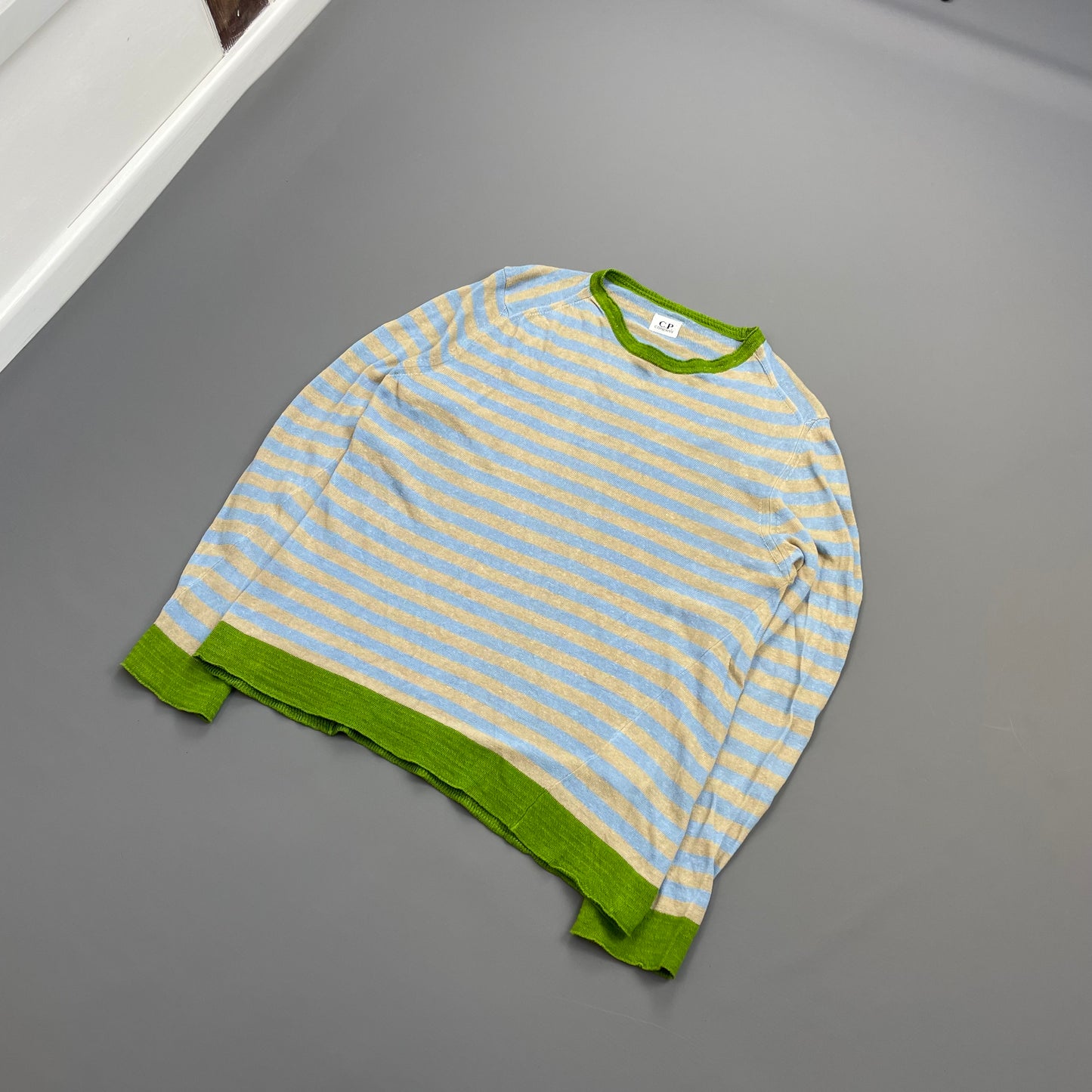 C.P. Company Blue/Beige SS06 Lino Flax Striped Lightweight Crewneck Jumper