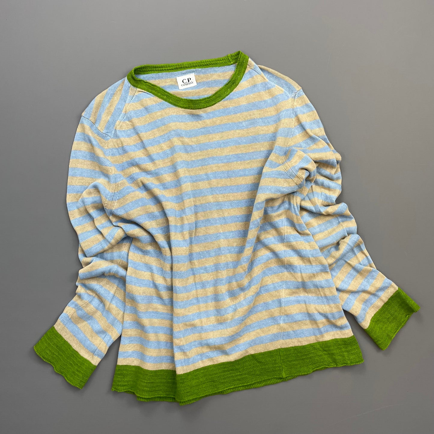 C.P. Company Blue/Beige SS06 Lino Flax Striped Lightweight Crewneck Jumper
