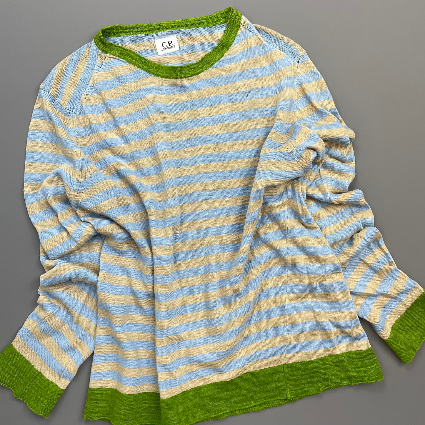 C.P. Company Blue/Beige SS06 Lino Flax Striped Lightweight Crewneck Jumper