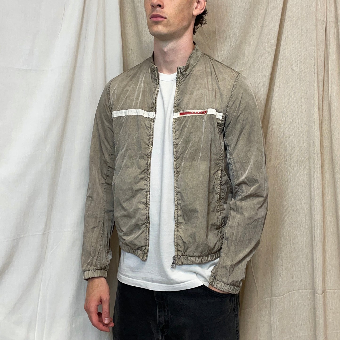 Prada Sport Dusty Brown 00s Linea Rossa Nylon Lightweight Racing Biker Jacket