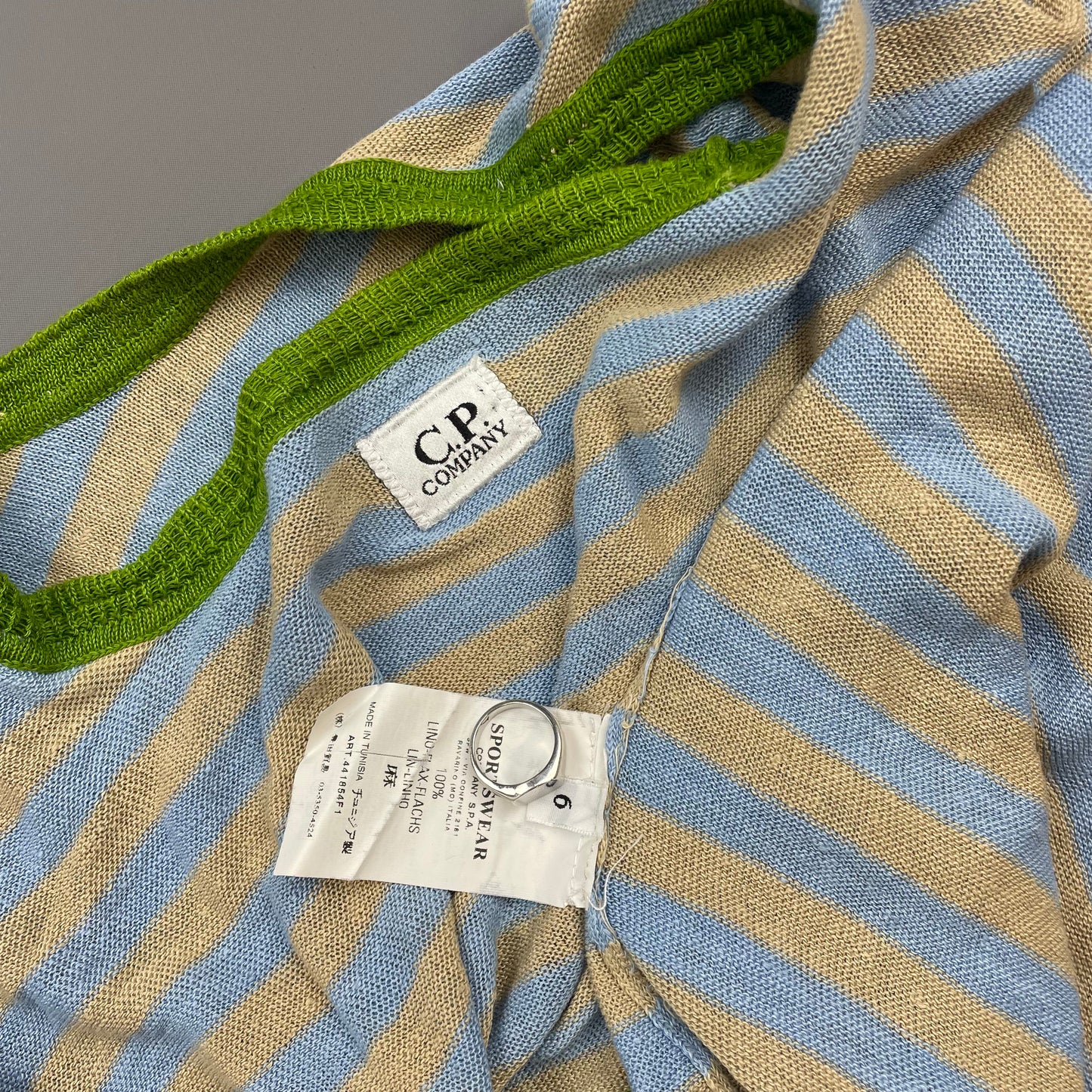 C.P. Company Blue/Beige SS06 Lino Flax Striped Lightweight Crewneck Jumper
