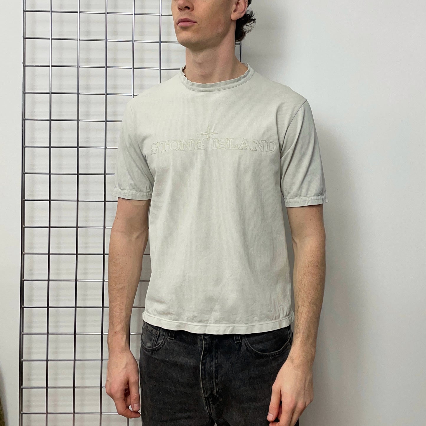 Stone Island Grey SS02 Stitch Spellout T-Shirt