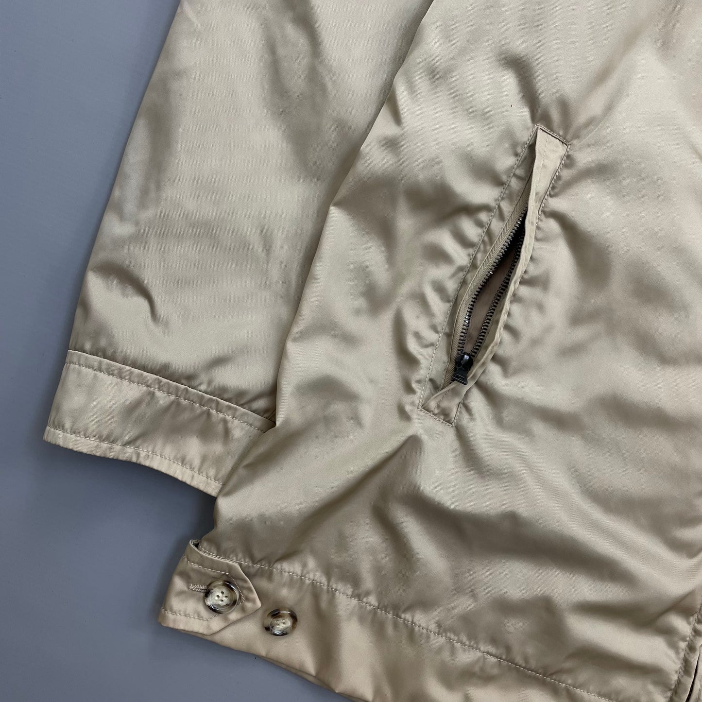 Prada Milano Beige Longline Concealed Hood Windbreaker Jacket