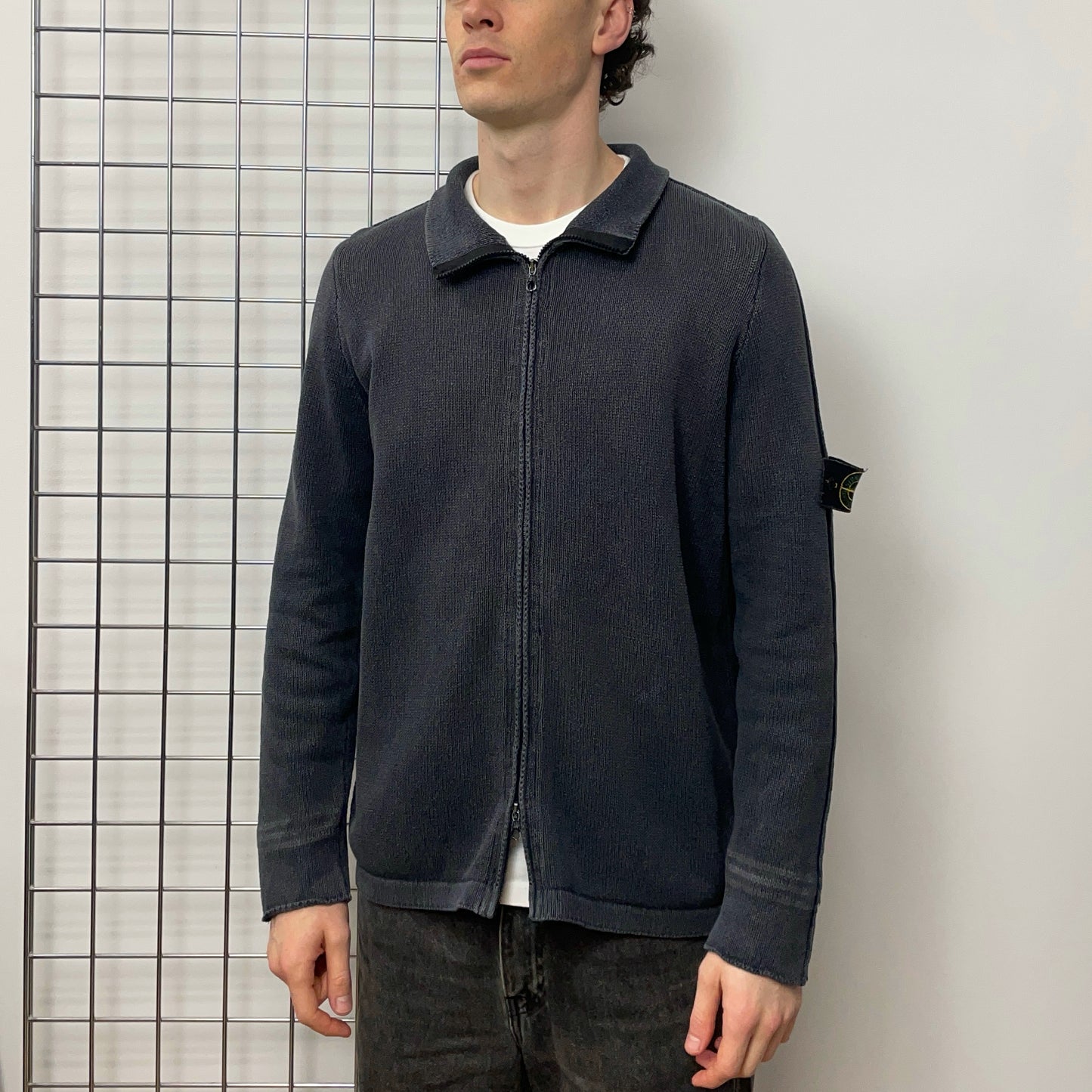 Stone Island Dark Grey 00s Knit Zip-Through Cardigan Jumper