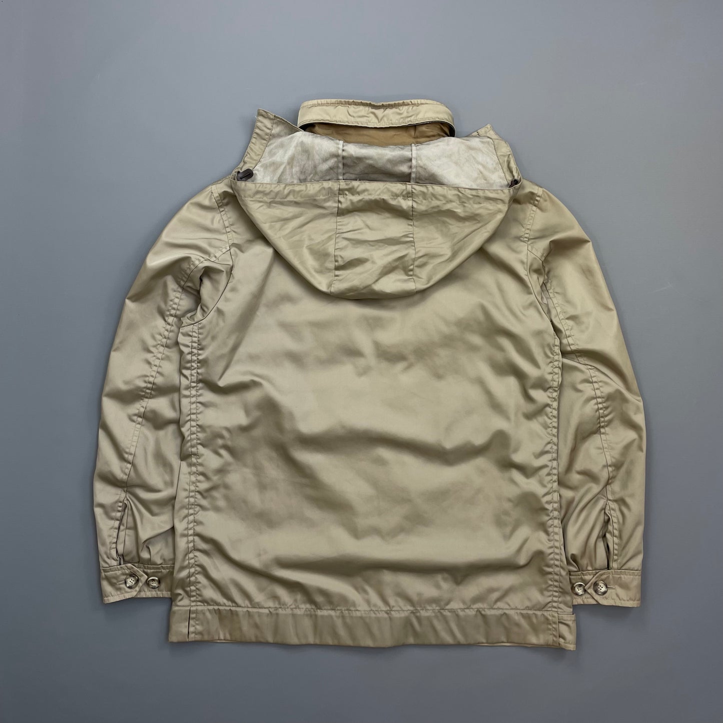Prada Milano Beige Longline Concealed Hood Windbreaker Jacket