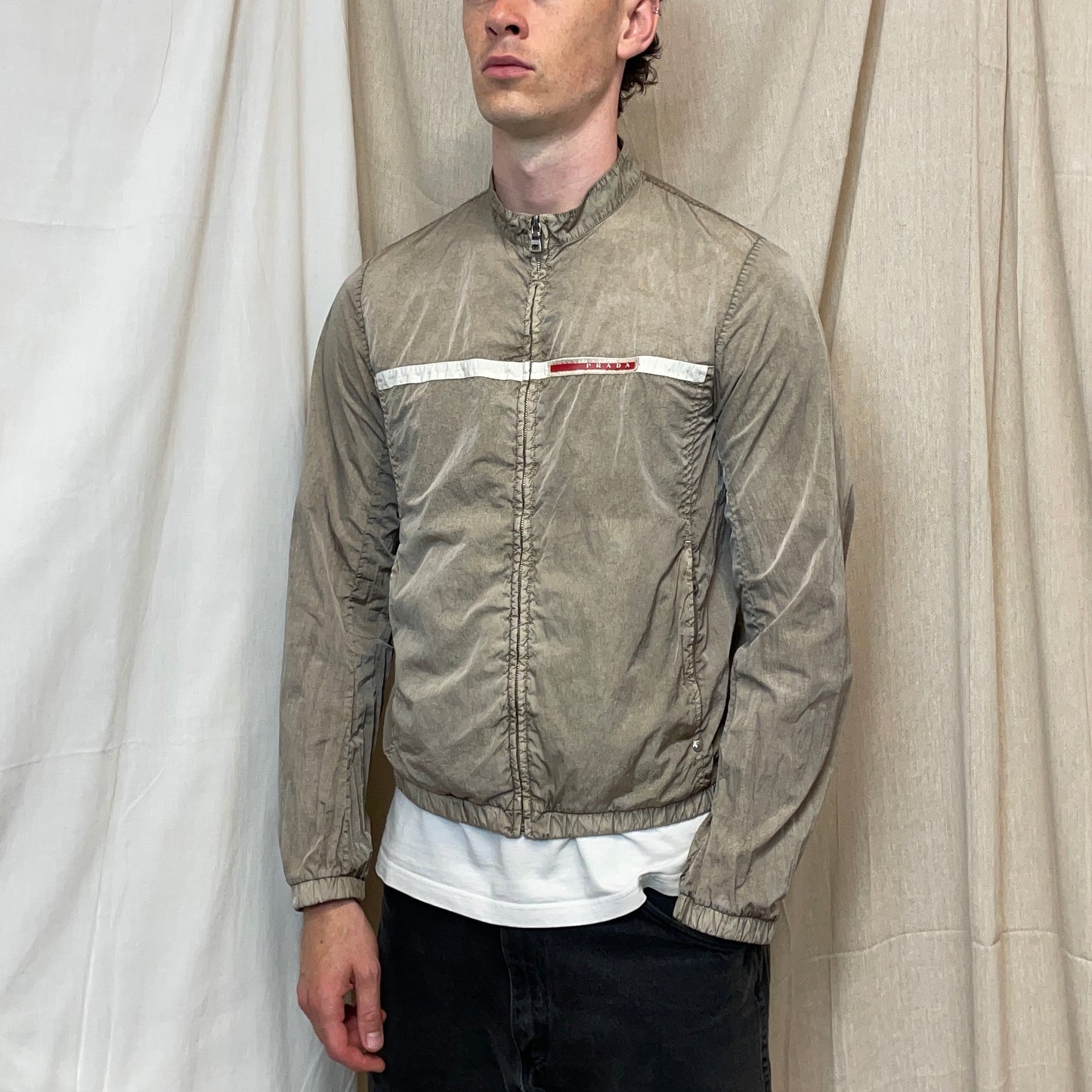 Prada Sport Dusty Brown 00s Linea Rossa Nylon Lightweight Racing Biker Jacket