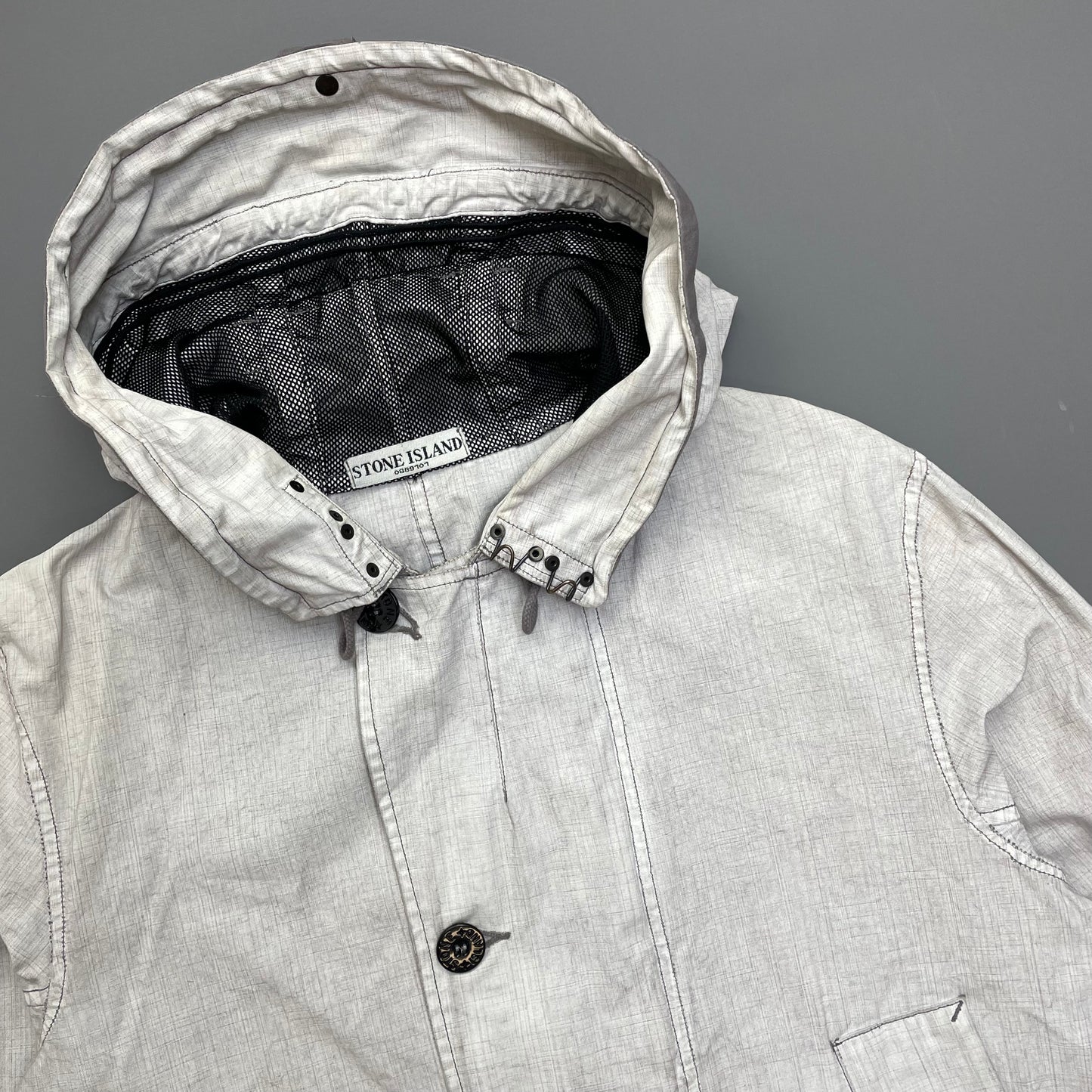 Stone Island White Cotton Spalmatura Hooded Jacket SS07