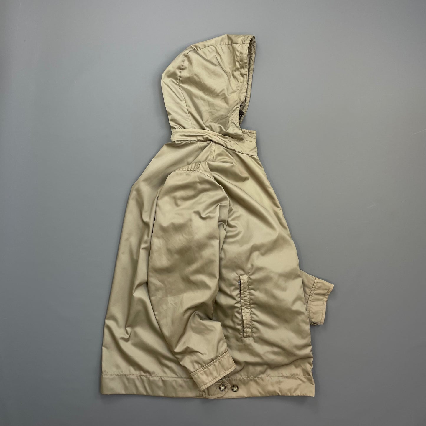 Prada Milano Beige Longline Concealed Hood Windbreaker Jacket