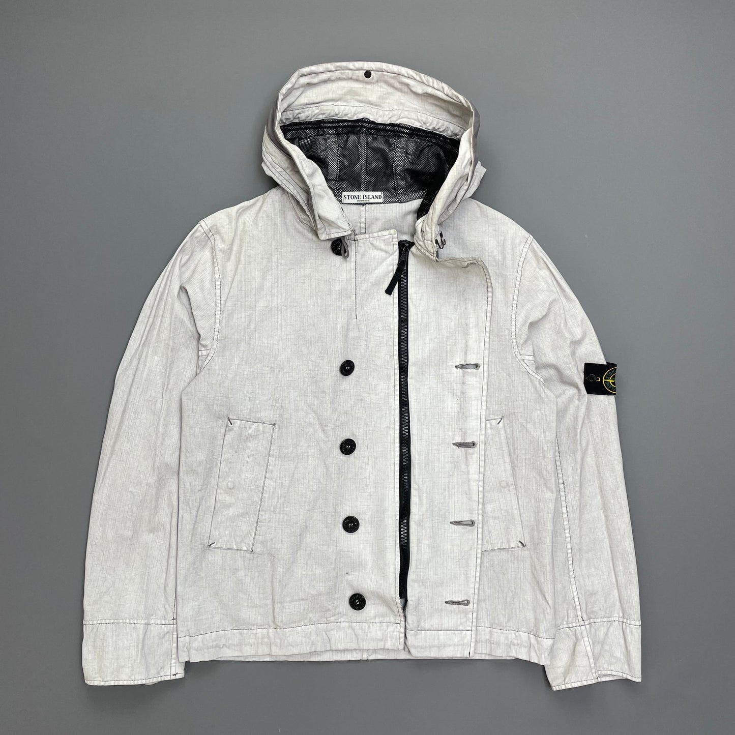 Stone Island White Cotton Spalmatura Hooded Jacket SS07