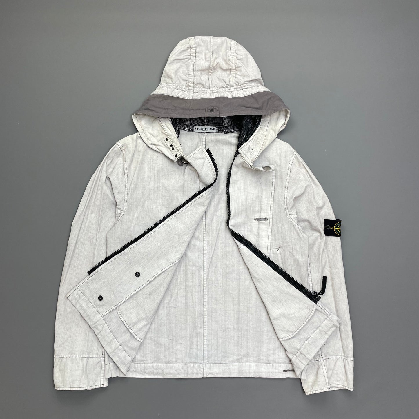 Stone Island White Cotton Spalmatura Hooded Jacket SS07