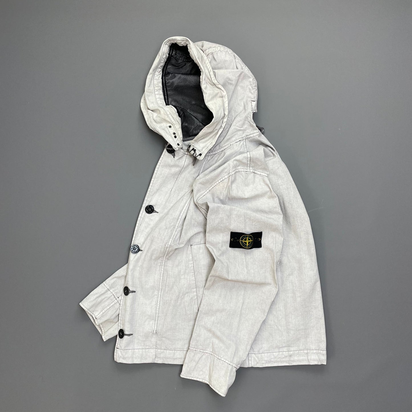 Stone Island White Cotton Spalmatura Hooded Jacket SS07