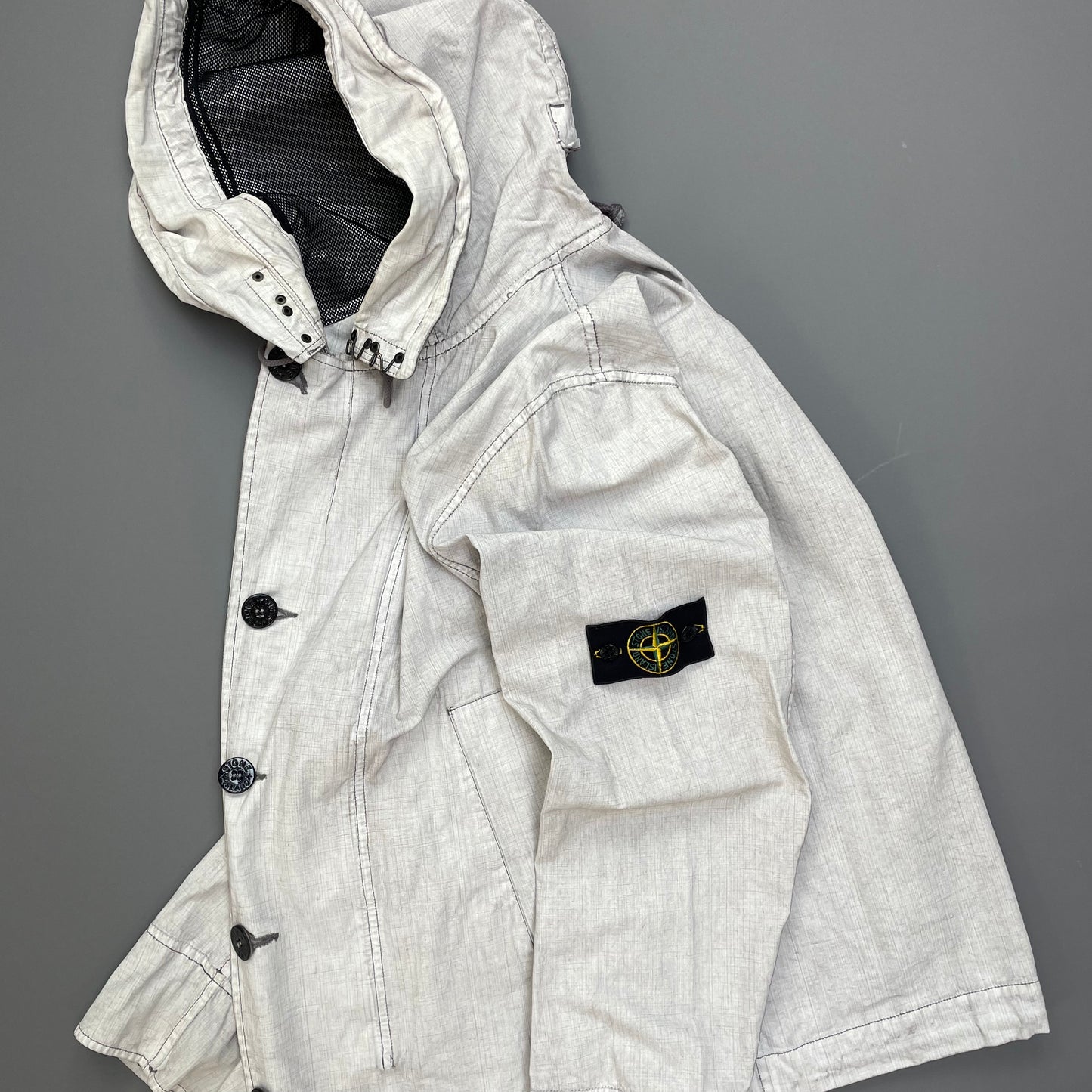 Stone Island White Cotton Spalmatura Hooded Jacket SS07