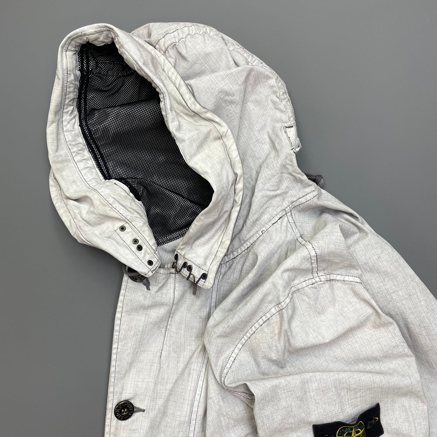 Stone Island White Cotton Spalmatura Hooded Jacket SS07