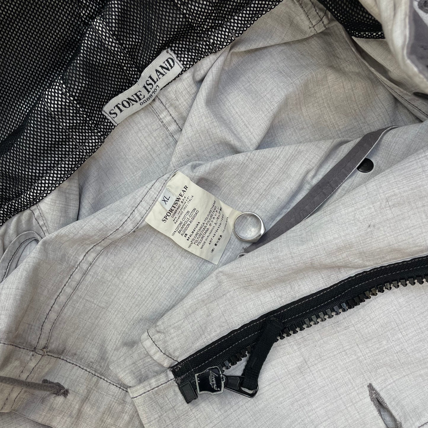 Stone Island White Cotton Spalmatura Hooded Jacket SS07