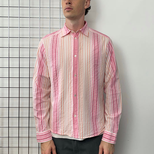 Prada Pink White & Orange 00s Striped Shirt